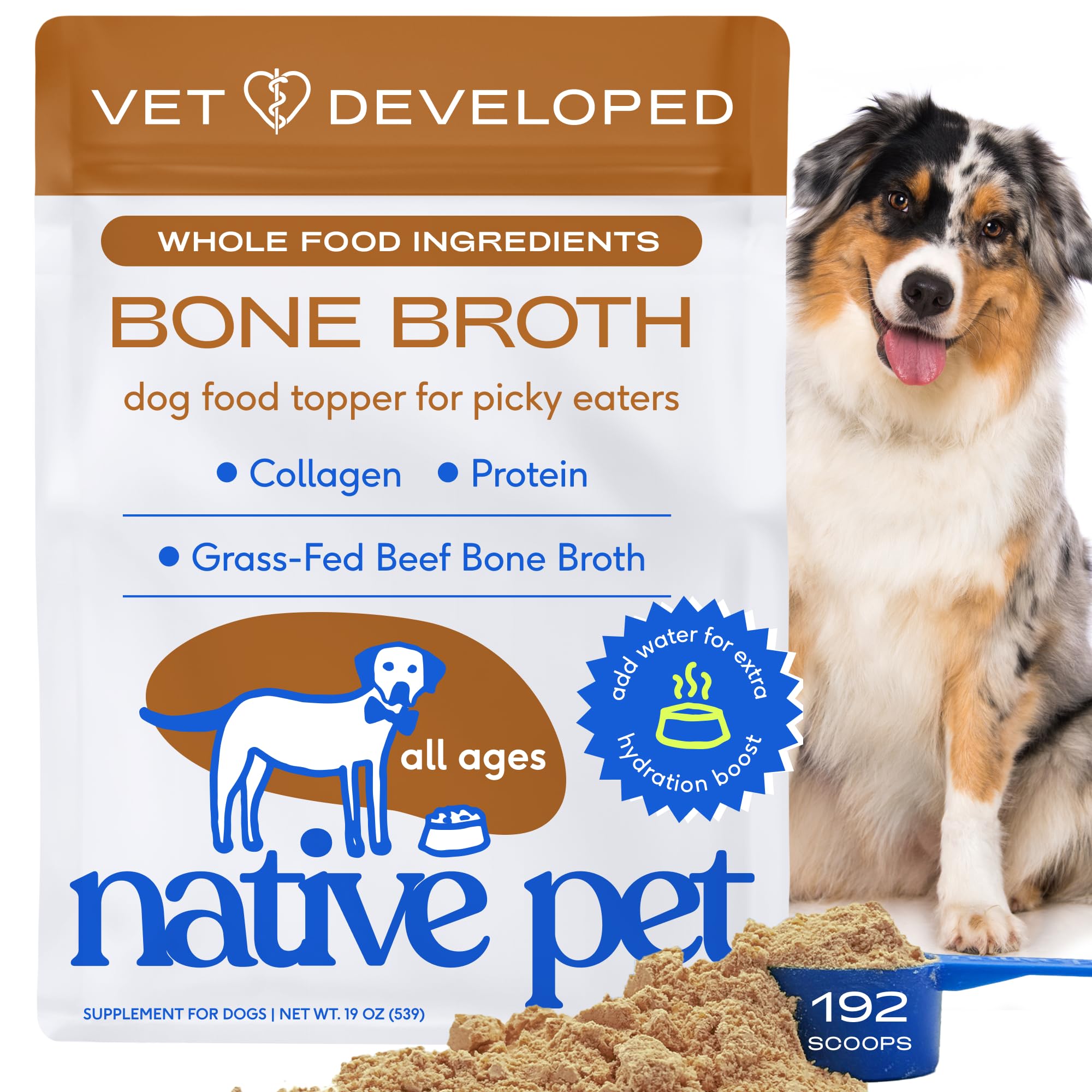 Native Pet Bone Broth for Dogs and Cats - Made with Real Beef Bone Broth, Dog Food Toppers for Picky Eaters- Provides Extra Hydr