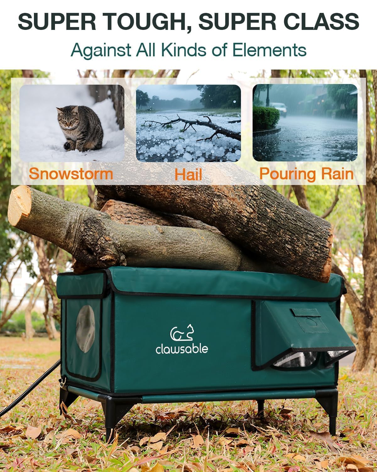 Indestructible Heated Cat House for Outside Winter, 100% Waterproof, Safe Escape Door, Insulated Outdoor Cat Shelter with Heater