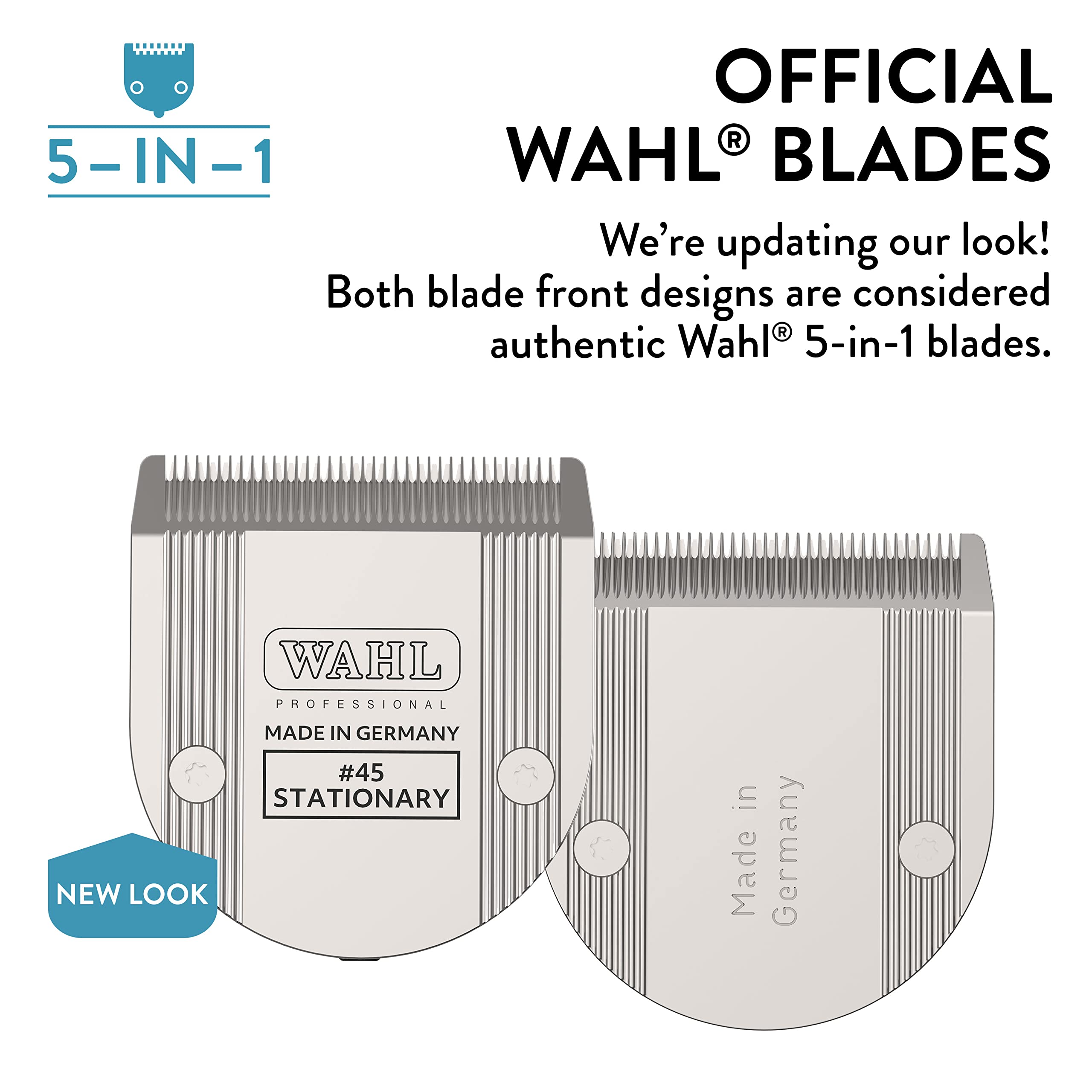 Wahl Professional Animal #45 Non-Adjustable Blade Arco, 5 Style Groom, Bravura, Chromado, Creativa & Figura 5-In-1 Pet, Dog & Horse Clippers (#41873-7190) Clipper Replacement Blades - Silver
