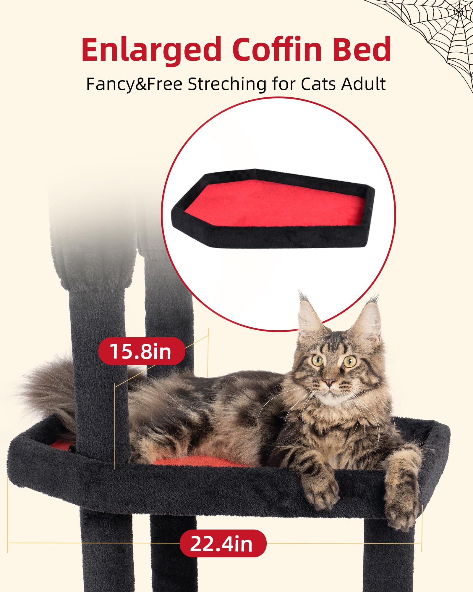 Aechonow Large Cat Tree Floor to Ceiling for Adult Cats, 86in-108in Heavy Duty Cat Tower, 18.9in Perch Bed Condo for Indoor Cat