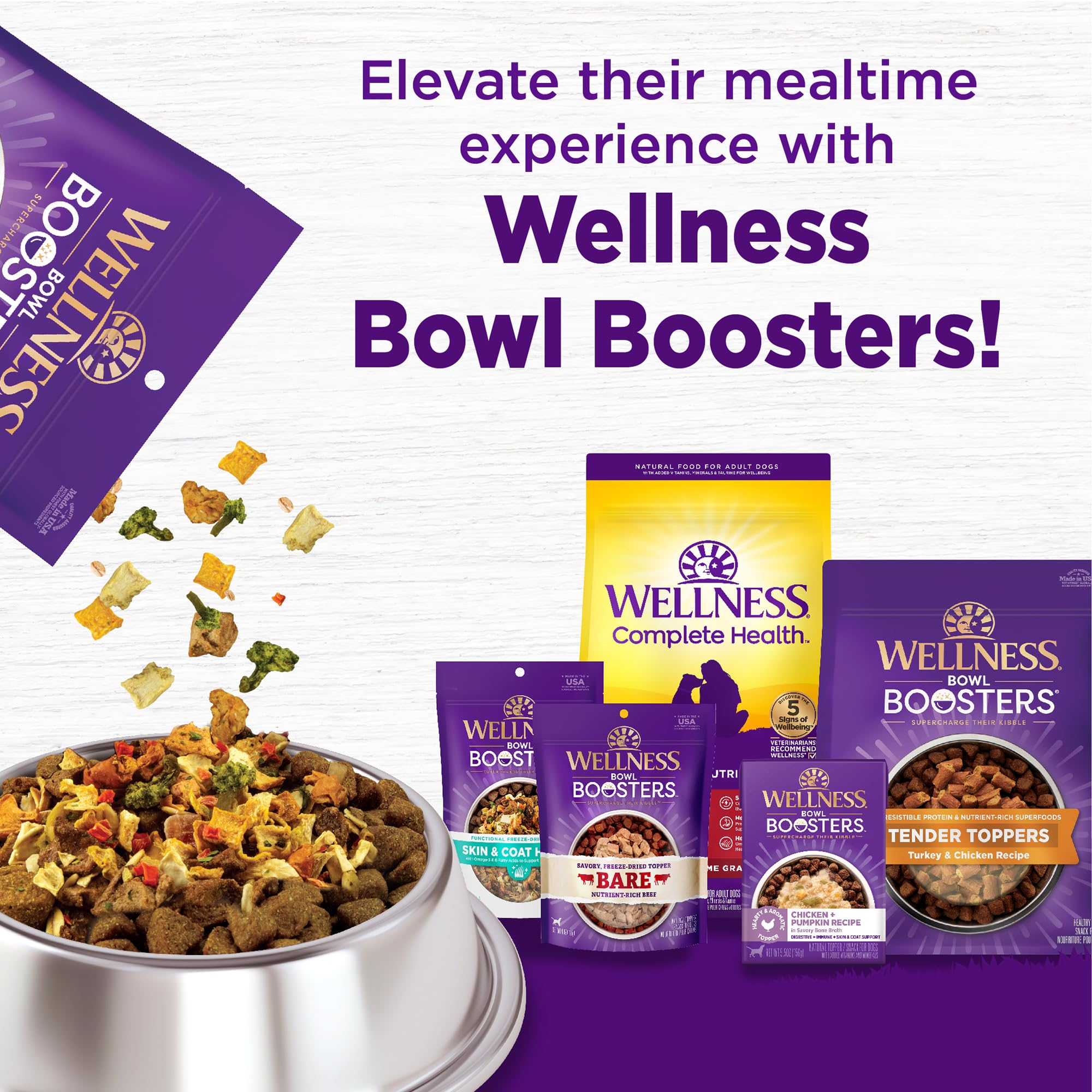 Wellness Complete Health Dry Dog Food with Grains, Natural Ingredients, Made in USA with Real Meat, All Breeds, For Adult Dogs (