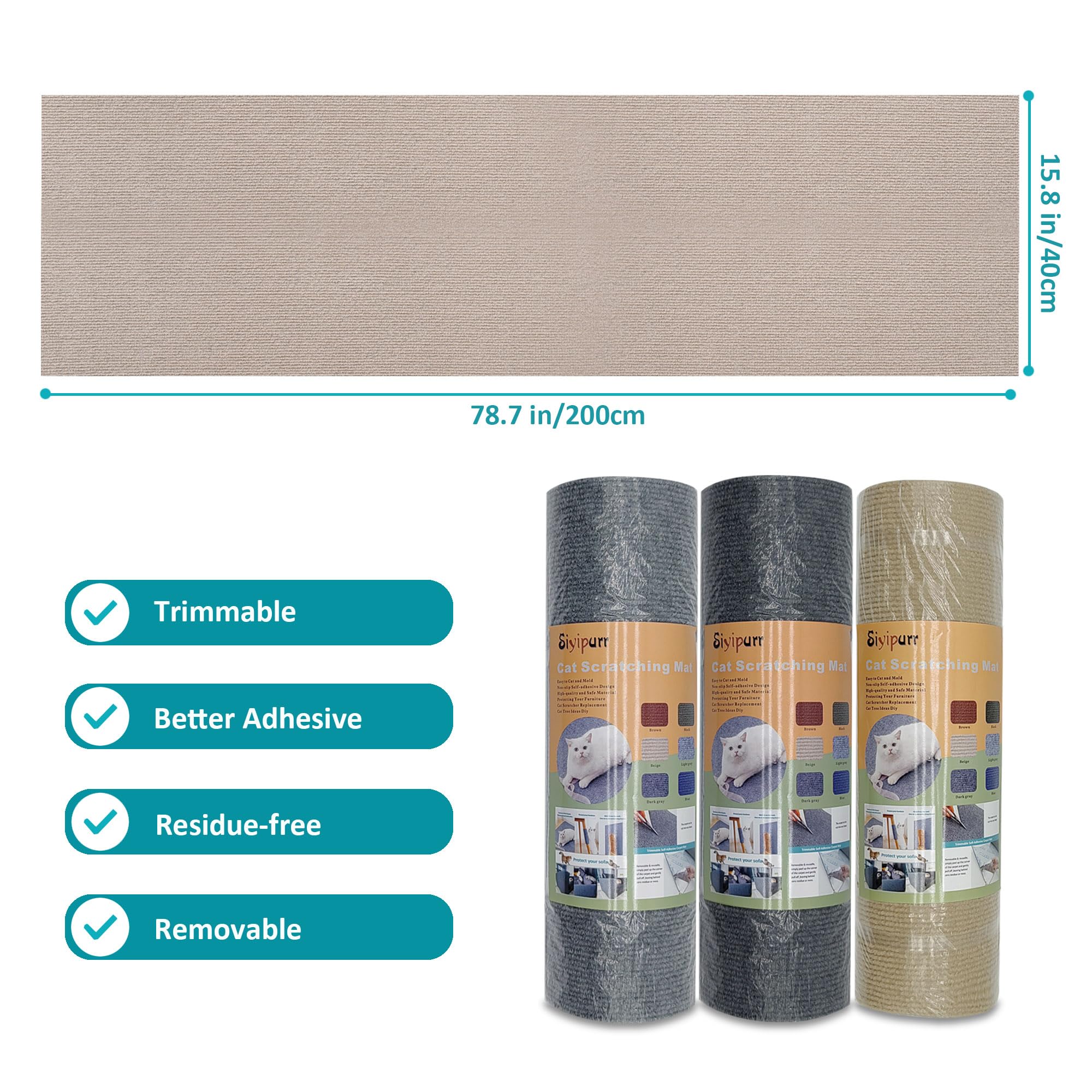 Cat Scratch Furniture Protector,78.7X15.8 Asisumption Cat Scratching Mat Self-Adhesive,Cat Carpet Remnants,Replacement Parts