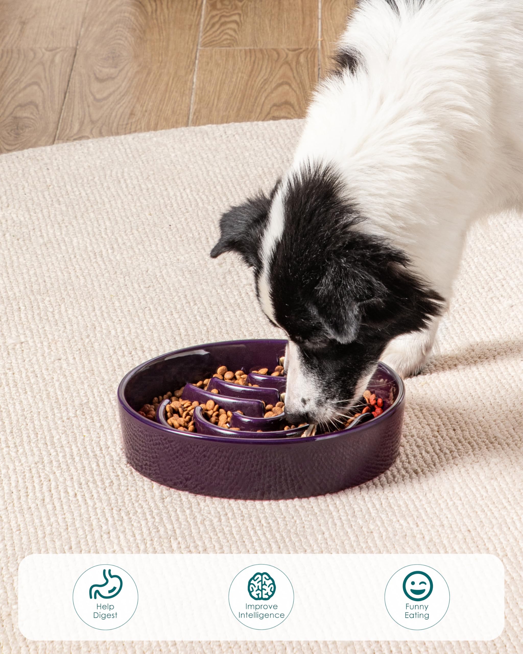 vancasso Slow Feeder Dog Bowl, 3 Cup Ceramic Slow Feeding Food Dish for Large Breed, Puzzle Dog Food Bowl for Fast Eater, Dark P