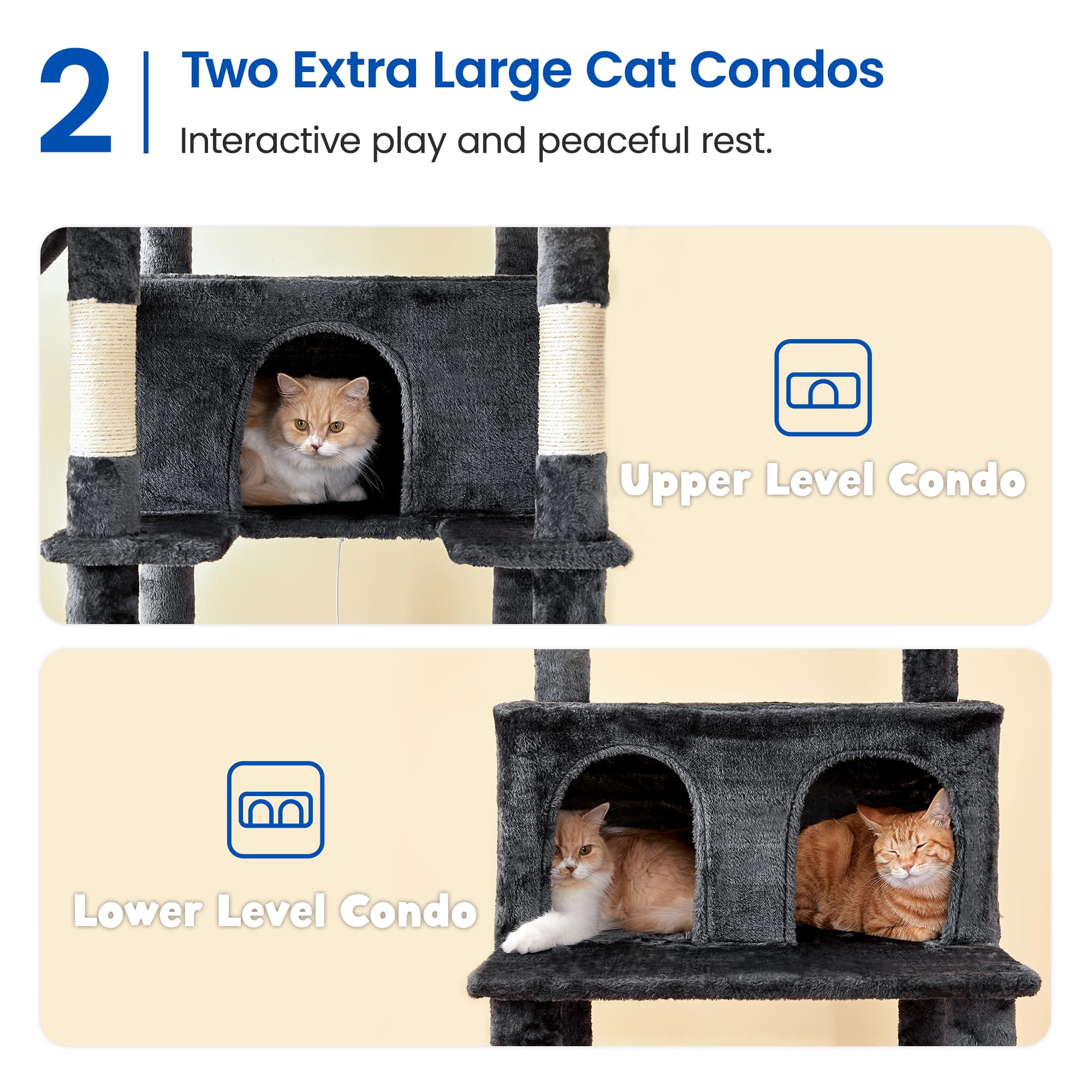 Mwpo Extra Large Cat Tree, 77.6-Inch Tall Cat Tower For Indoor Cats With 2 Condos, Multi-Level Cat Stand For Large Cats, 3 Hammo