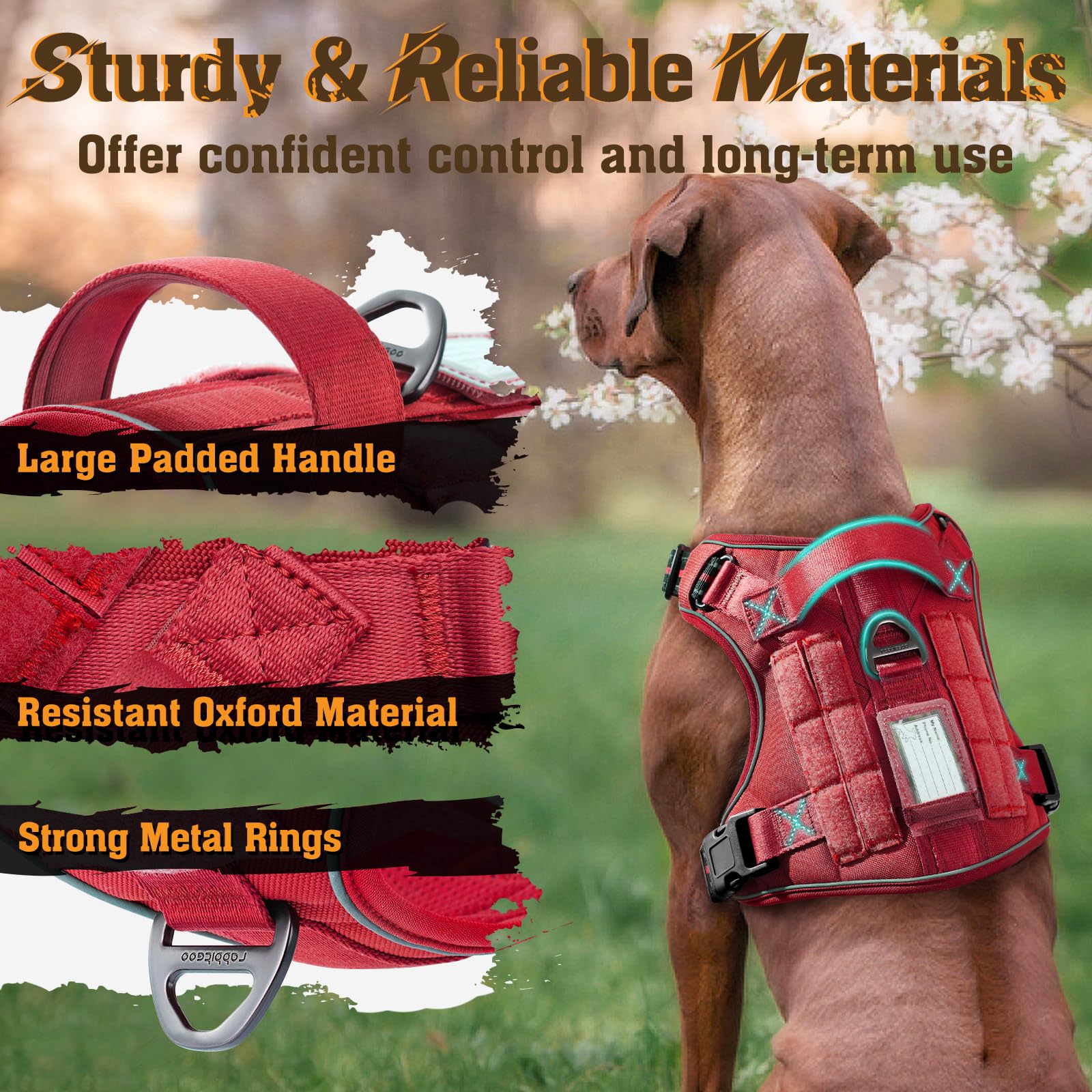 Rabbitgoo Dog Harness Medium Sized No Pull, Tactical Service Pet Vest With Molle And Control Handle, Adjustable And Reflective M