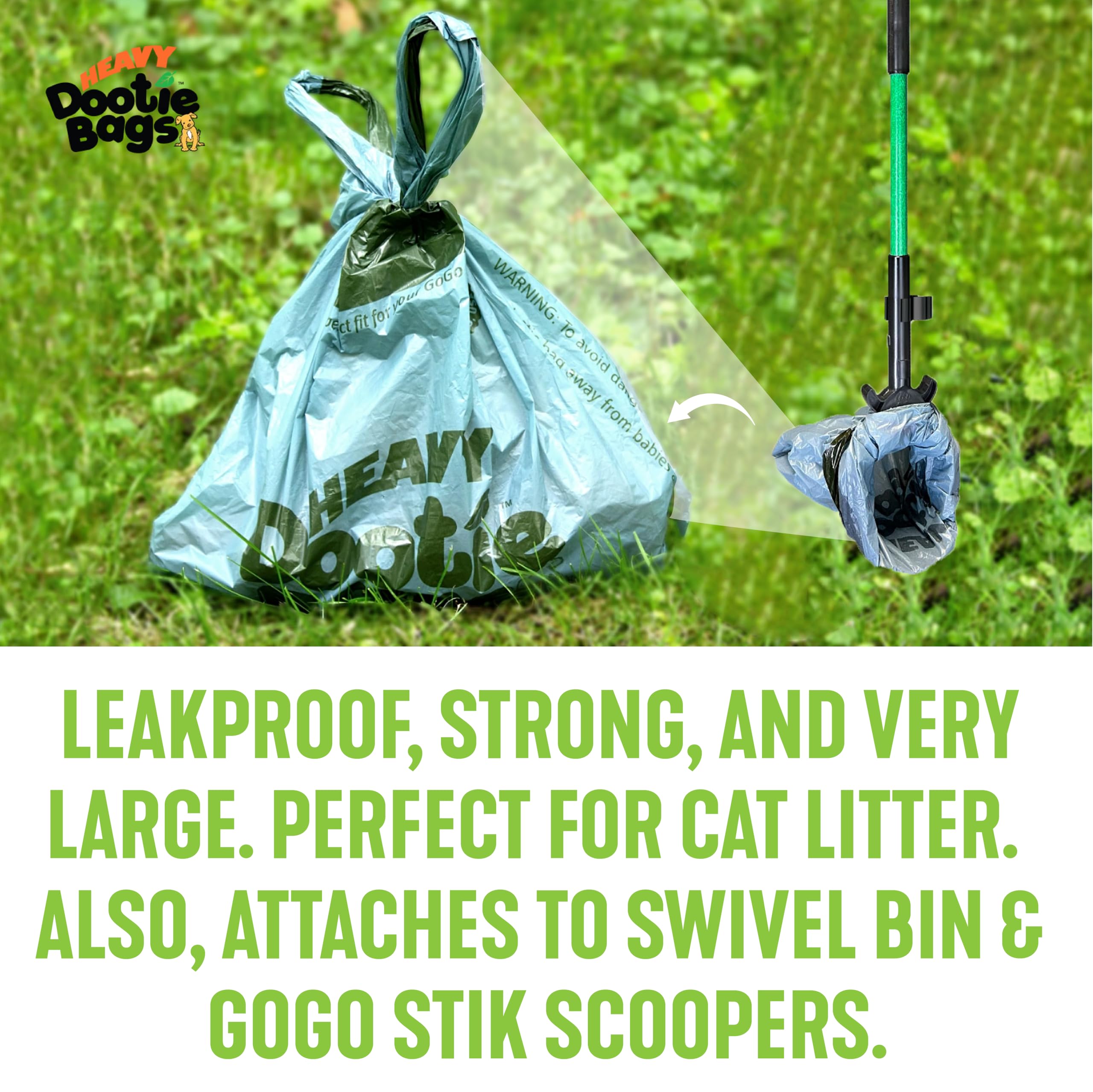 Heavy Dootie Bags With Ez Tie Handles. Clean And Convenient For Pet Dog Poop, Cat Litter. Multi-Use. Great For Swivel Bin And Gogo Stik Scoopers. Made With Cornstarch. Strong, Leakproof And Very Large