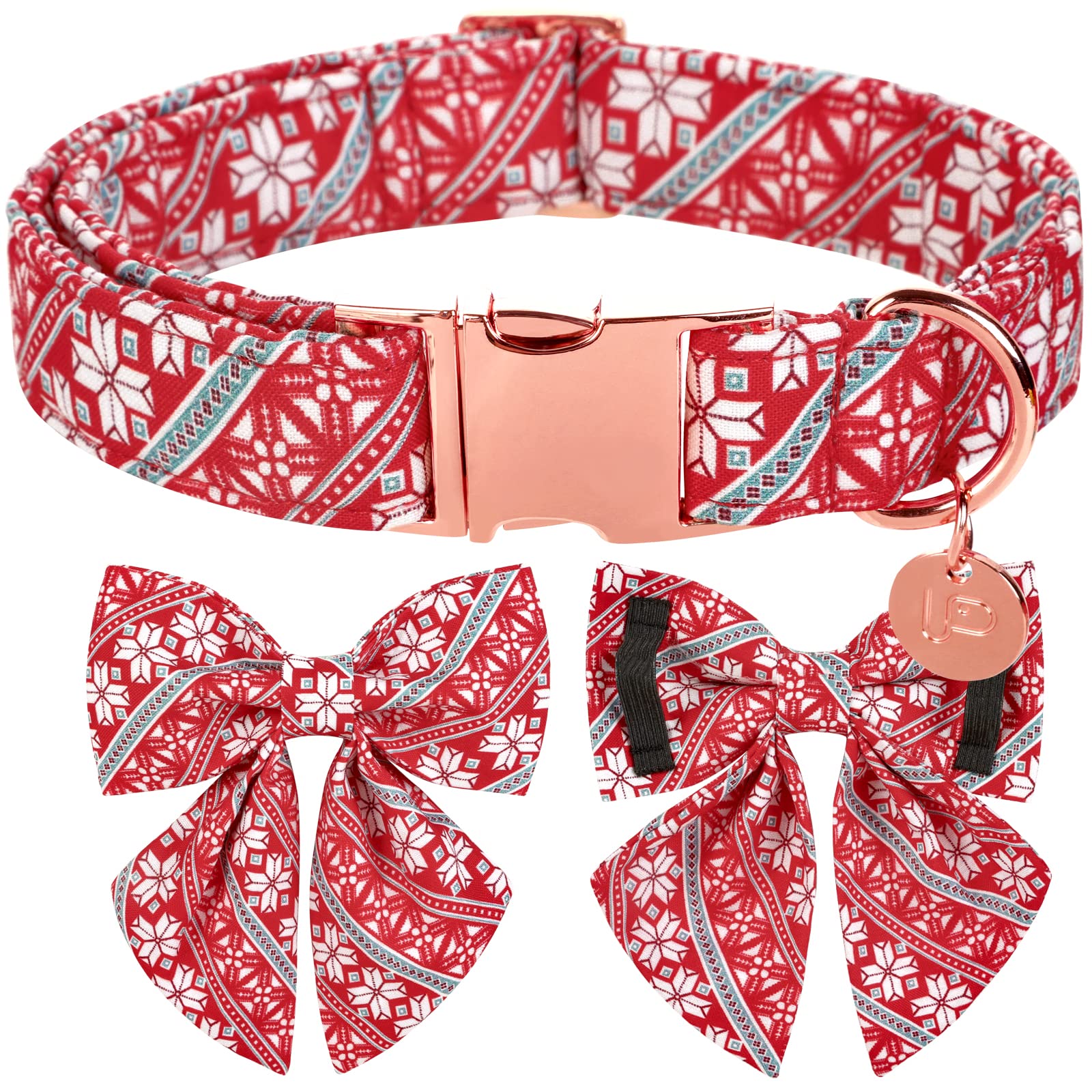 Up Urara Pup Christmas Dog Collar With Bow Tie, Cotton Christmas Bowtie Collar For Medium Girl Boy Dog, Red Dog Collar Bowtie Wi