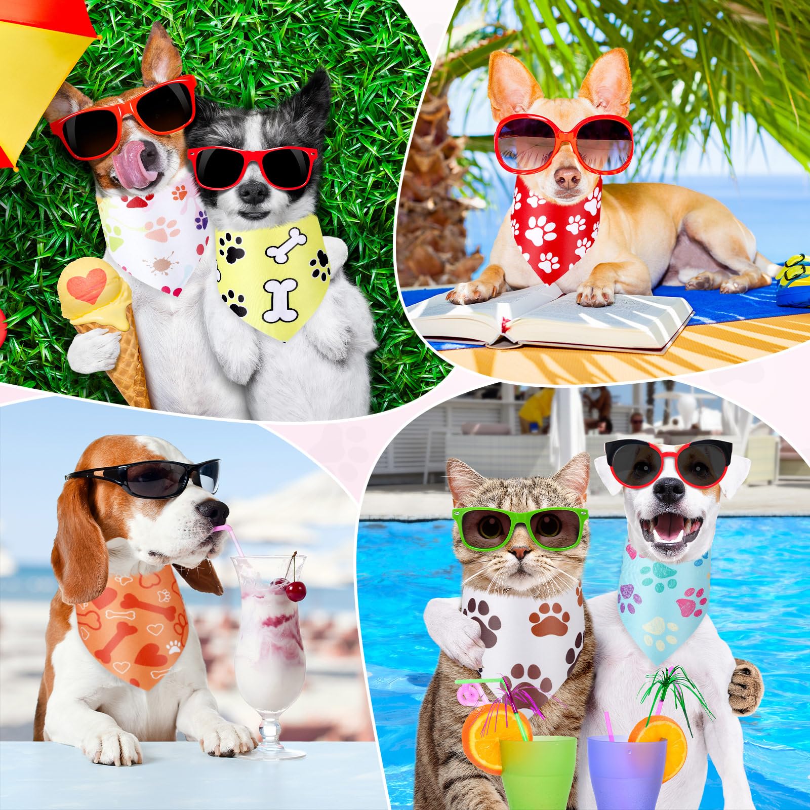 Abbylike 50 Pieces Paw Print Dog Bandanas Bulk Dog Bandanas For Pets Triangle Kerchief Bibs For Pet Cats Party Costume Accessori