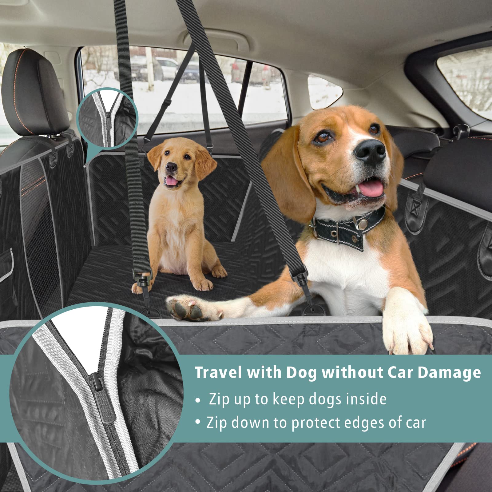 F-Color Dog Car Seat Cover - Waterproof Nonslip Dog Hammock for Car Comfort Enhancing Pet Seat Cover with Side Flap for Cars, Tr