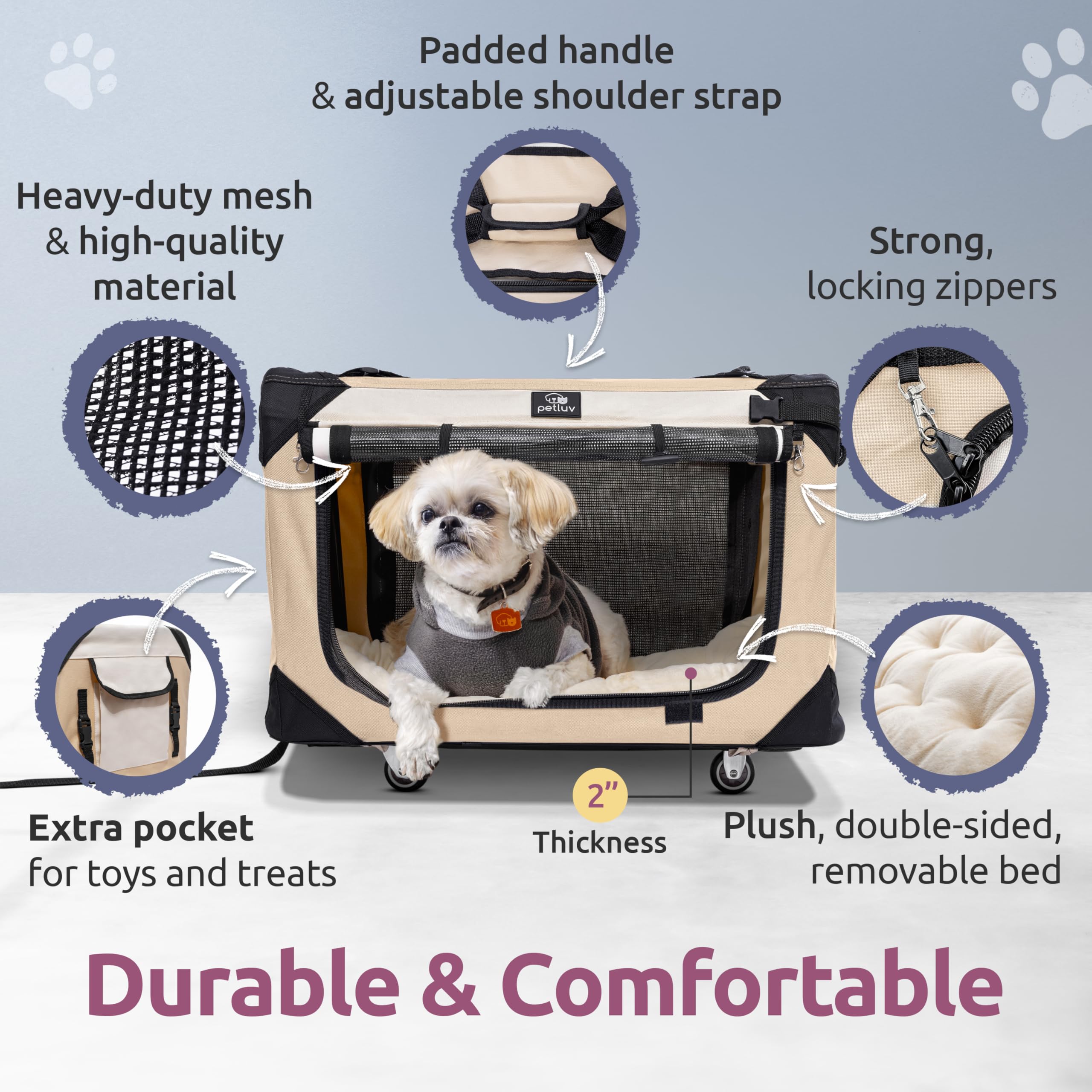 Large Cat Carrier On Wheels & Dog Carrier For 2 Cats Or Medium Dog. Rolling, Soft Sided Pet Carrier For Travel. Collapsible, Por