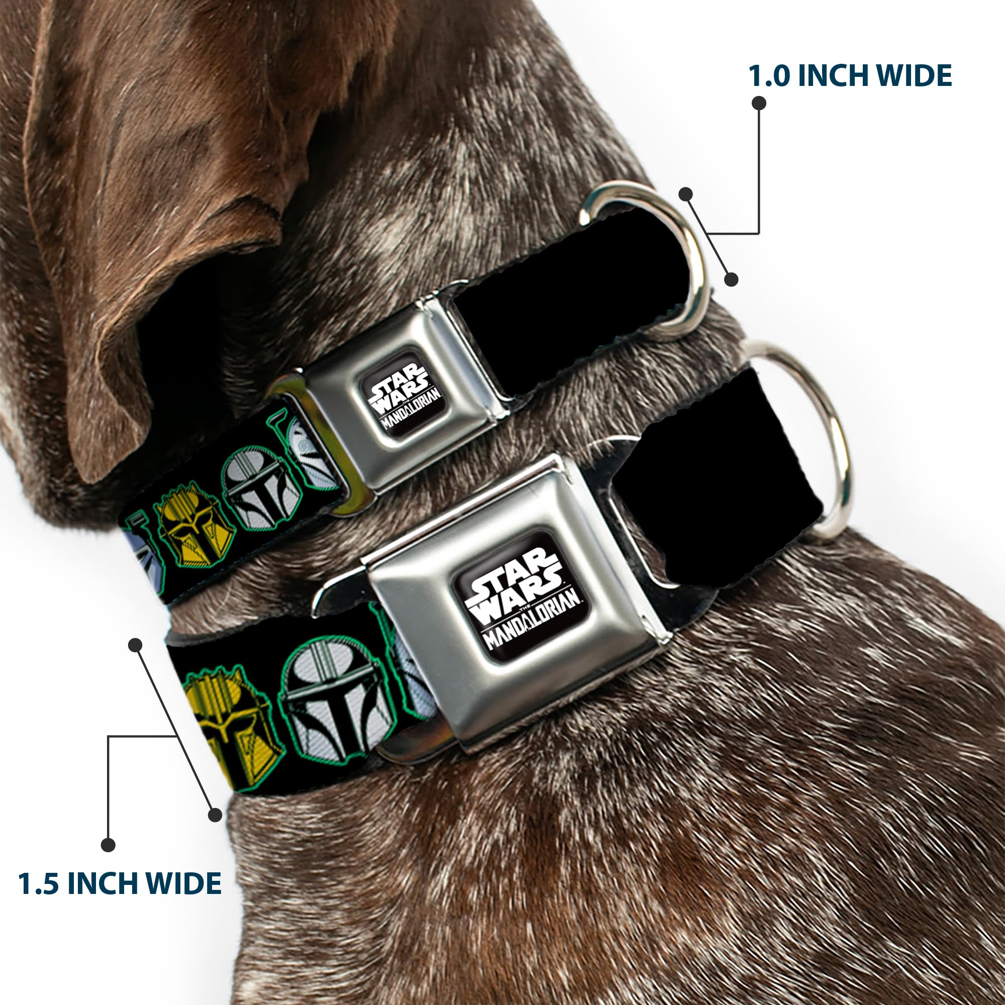Star Wars Easy Adjustable Metal Seatbelt Buckle Quick Release Dog Collar, The Mandalorian Helmets, 16 To 23 Inches 1.5 Inch Wide
