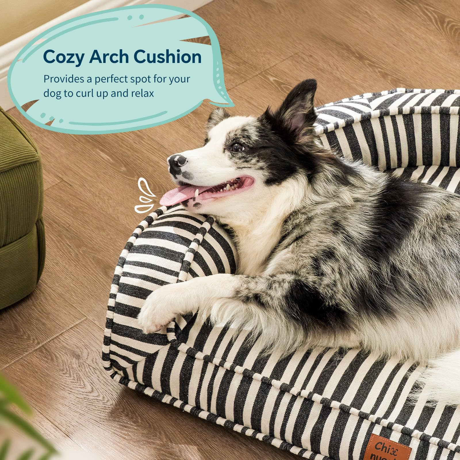 Chixnuggle Dog Bed For Large Dogs, Waterproof Canvas Striped Big Pet Bed With Washable Removable Cover, 36X27X7Inches (Size L)