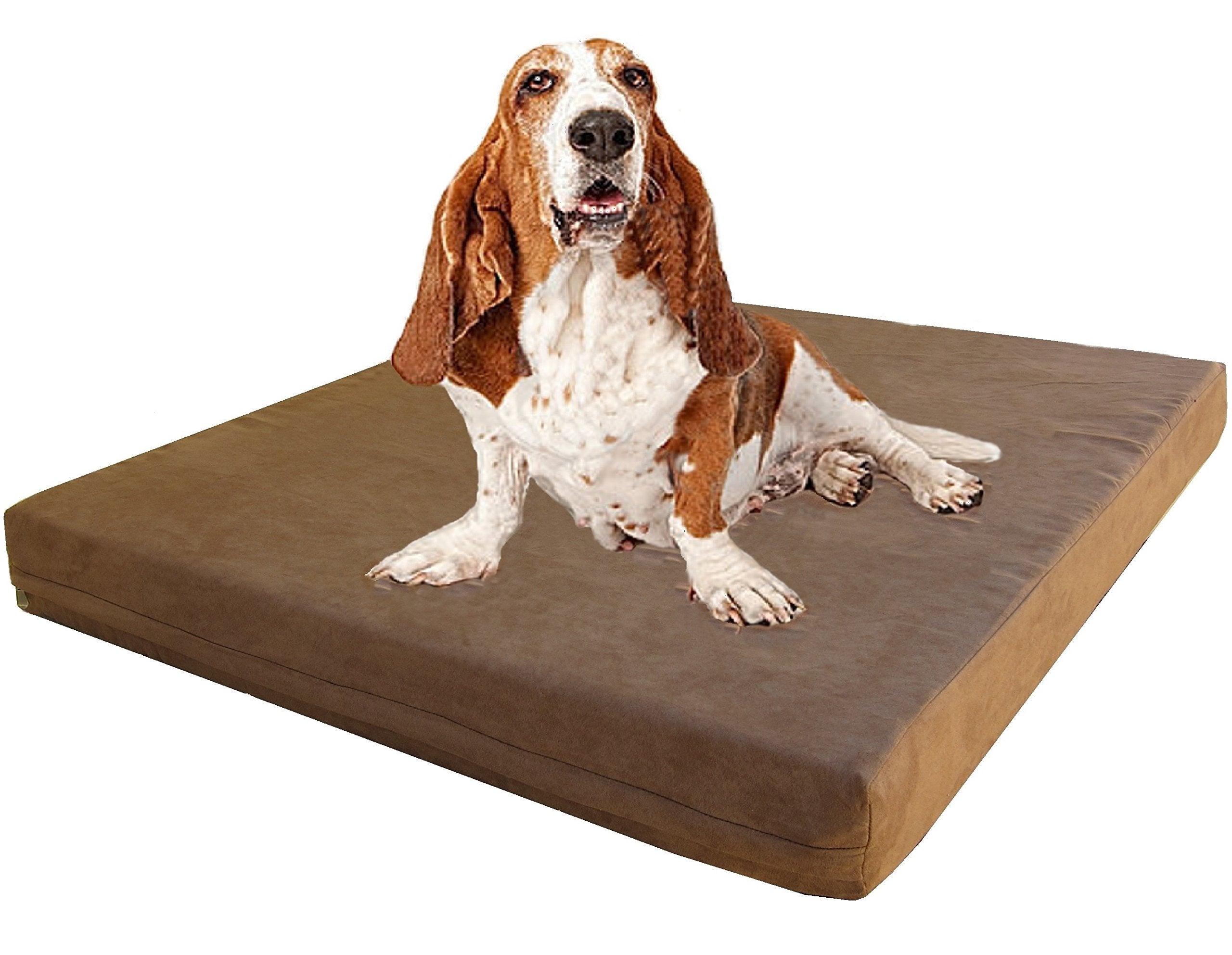 Dogbed4less XL Orthopedic Dog Bed with Gel Infused Memory Foam and Waterproof Liner, Microsuede Brown Cover, 47X29X4 Inch Fit 48