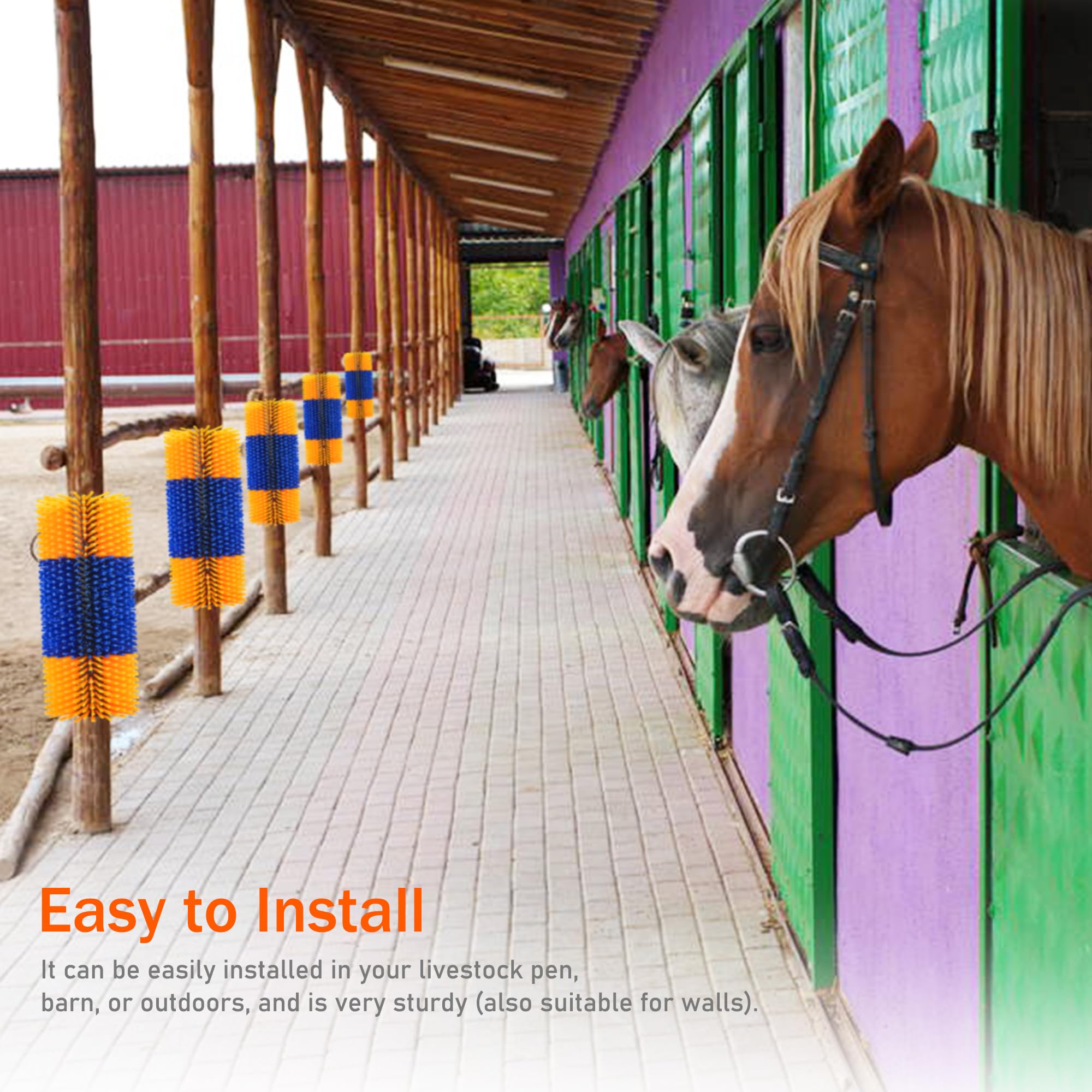 Kunbeien 4Pcs Livestock Scratch Brushes, Horse Scratcher Full Massage Brush Kit For Relieving Itching, Yellow