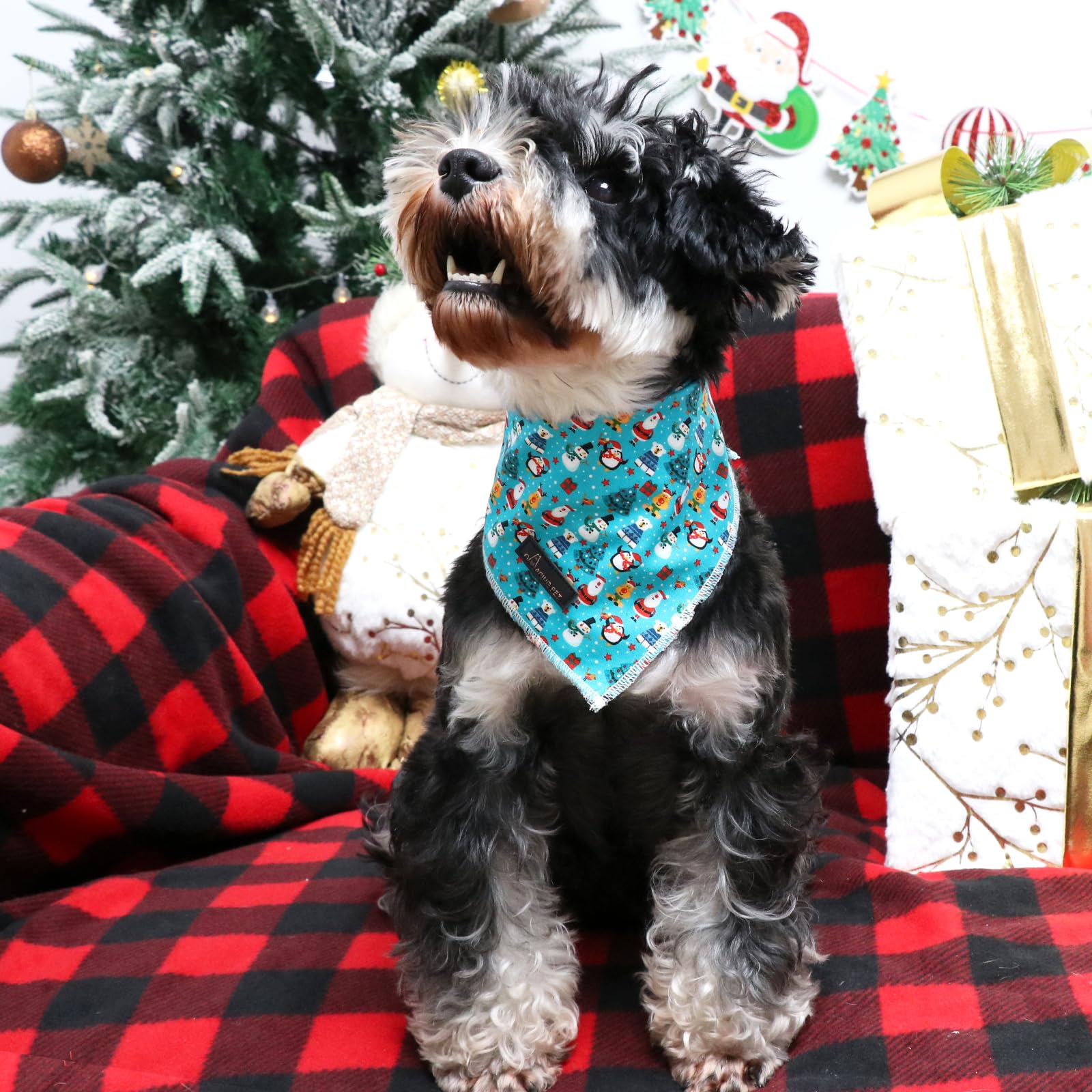 Aring Pet Christmas Dog Bandana - Cute Blue Triangle Bib, Soft Comfortable Christmas Tree Pet Scarf For Small To Large Dogs And