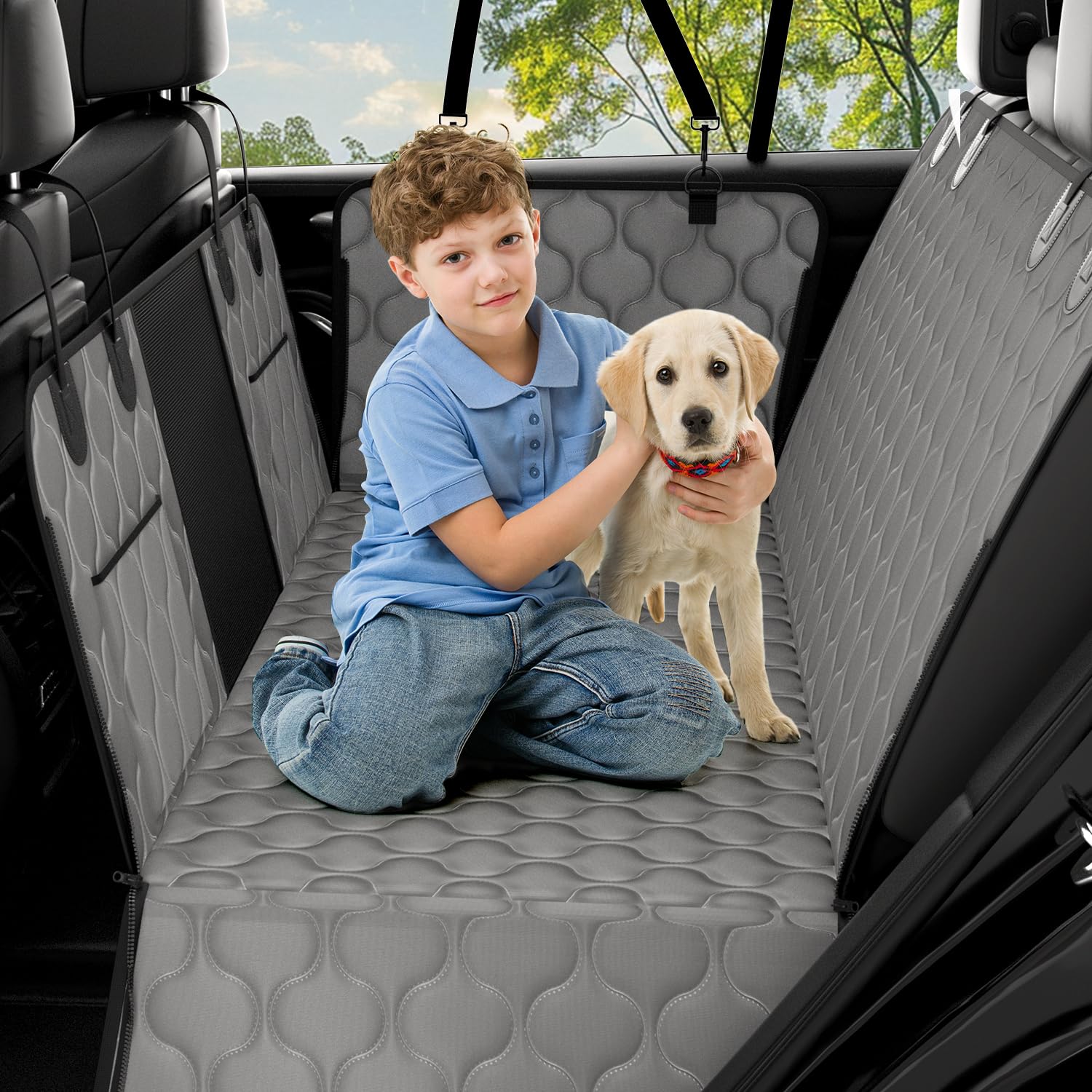 Pettycare Dog Car Seat Cover Heavy Duty Dog Hammock- Scratch-Resistant Bench Protector W/Non-Slip Hard Bottom, Extra Large Backs
