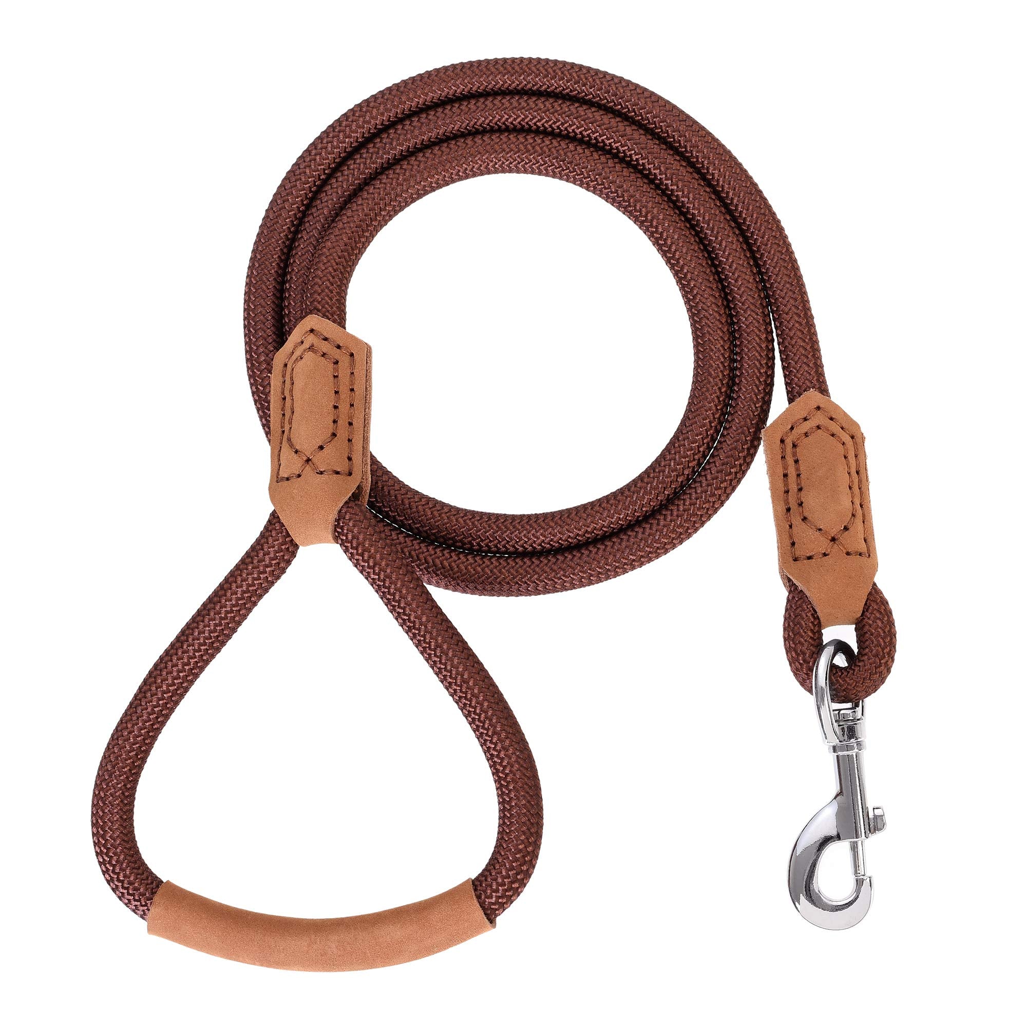 Mile High Life | Premium Leather Dog Leash | Strong Rope Leash | Leather Handle | Zinc Alloy Strong Clasp | Small Medium Large Dogs | 4/5/6 Feet(Dark Brown, 48 Inch (Pack Of 1))