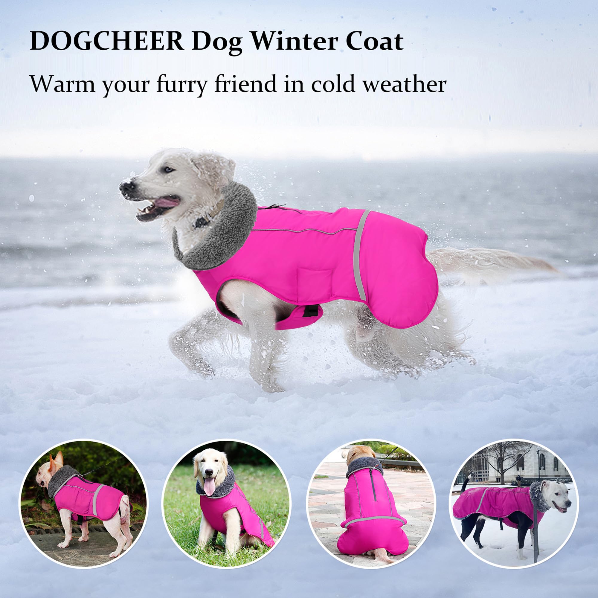 Dogcheer Dog Coats for Large Dogs, Warm Turtleneck Dog Jacket Clothes Winter Coat with Fleece Lined, Waterproof Windproof Dog Sn