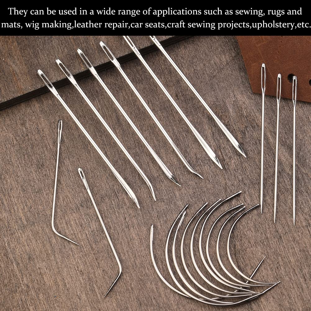 20 Pcs Leather Sewing Needles,Heavy Duty Sewing Needles Kit Include Curved Leather Needle,Sack Needle,Hand Sewing Needle,Leather