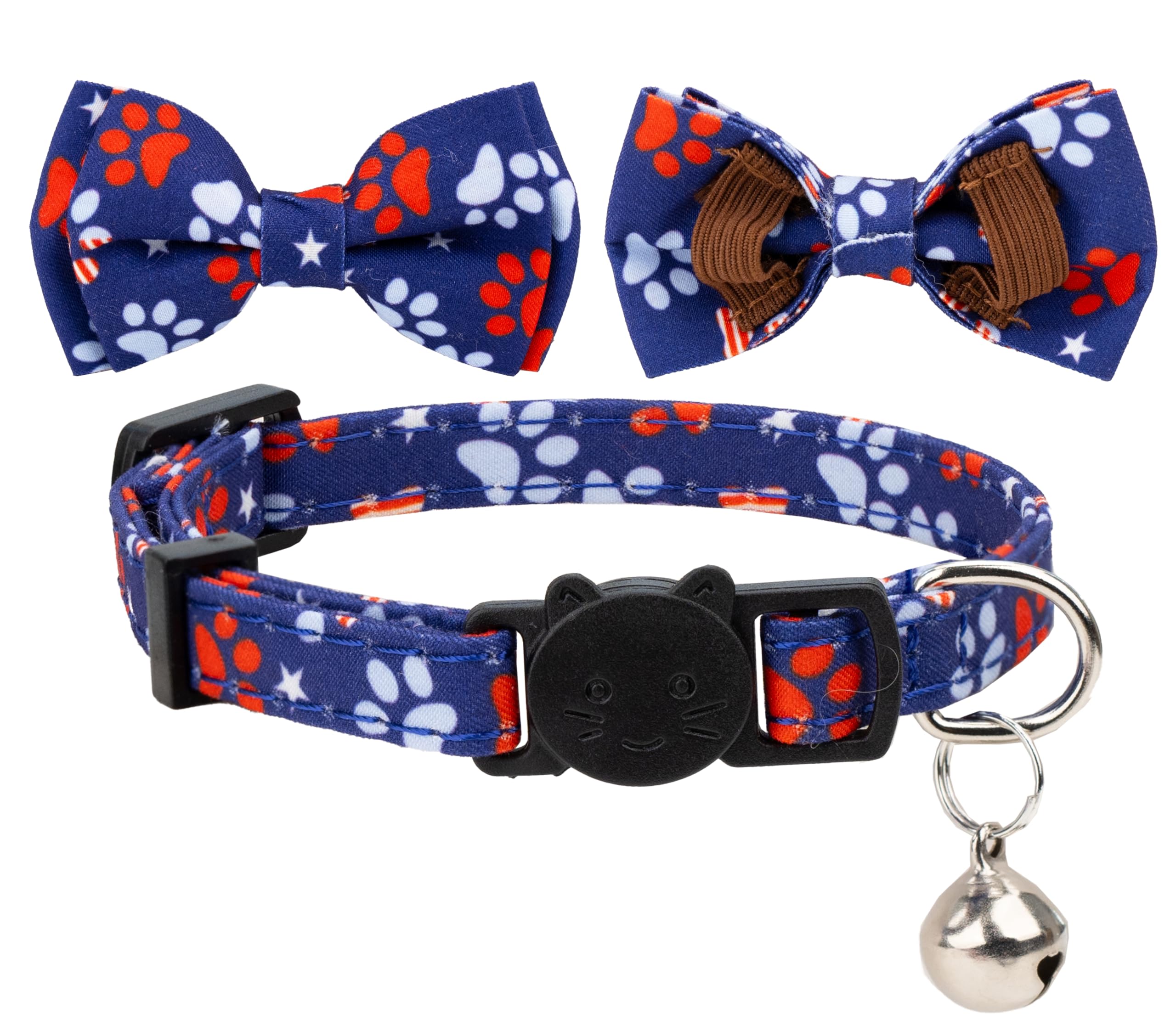 Gyapet Cat Collar With Bowtie Bell Safety Breakaway Kitten 7-11In 4Th Of July Independence Day Adjustable Us Flag-Paws