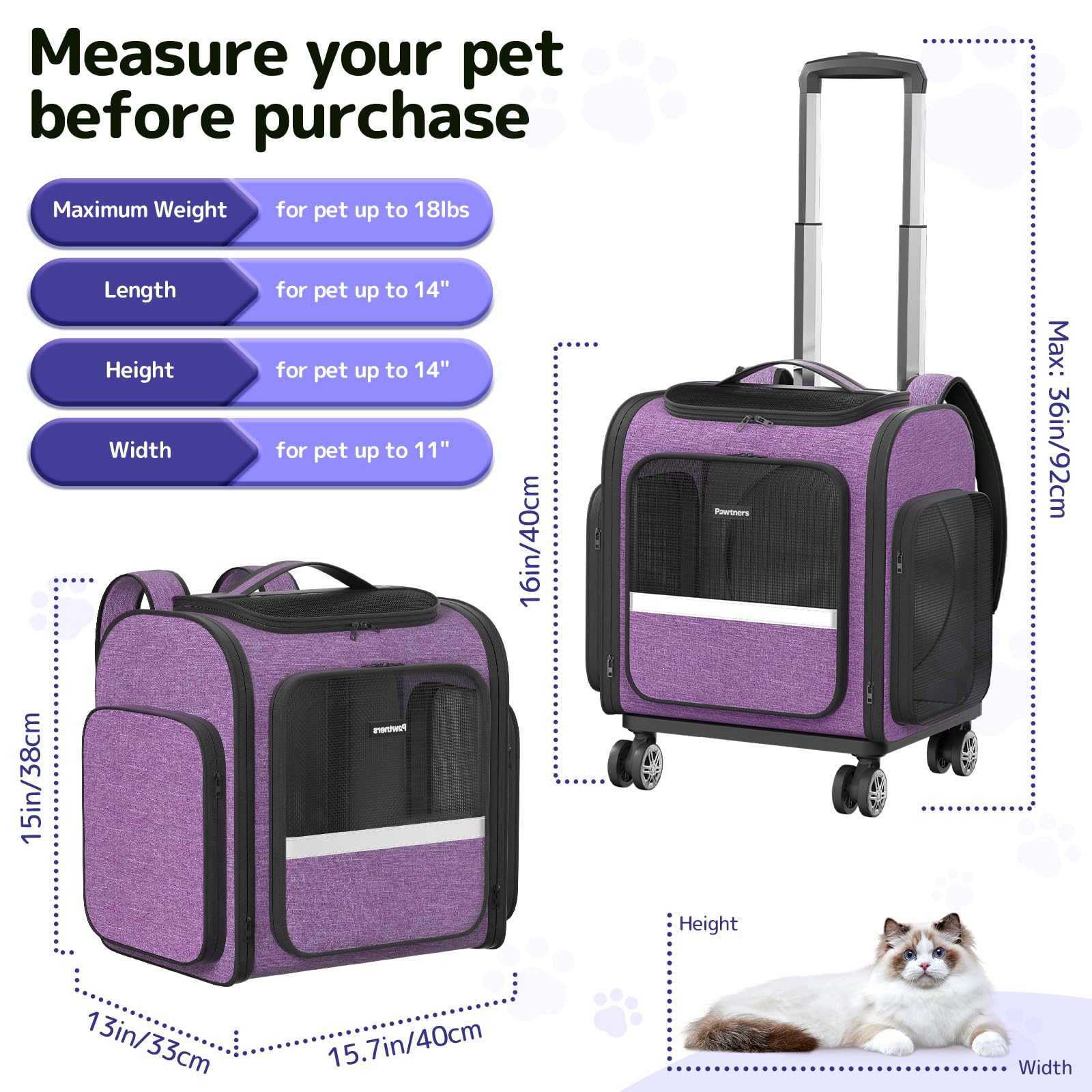Rolling Cat Carrier With Wheels Dog Carrier For Small Dogs & Medium Cats, Expandable Pet Carrier On Wheels With Cat Play Tunnel,