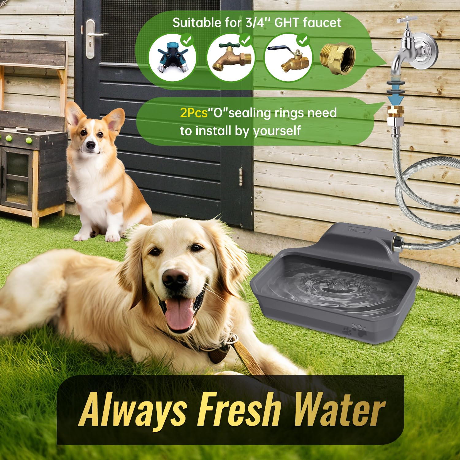 Ficuswin 135Oz Automatic Water Dispenser For Large Dogs Patented Outdoor Dog Water Bowl Dispenser Automatic Dog Feeder Fit 3/4''