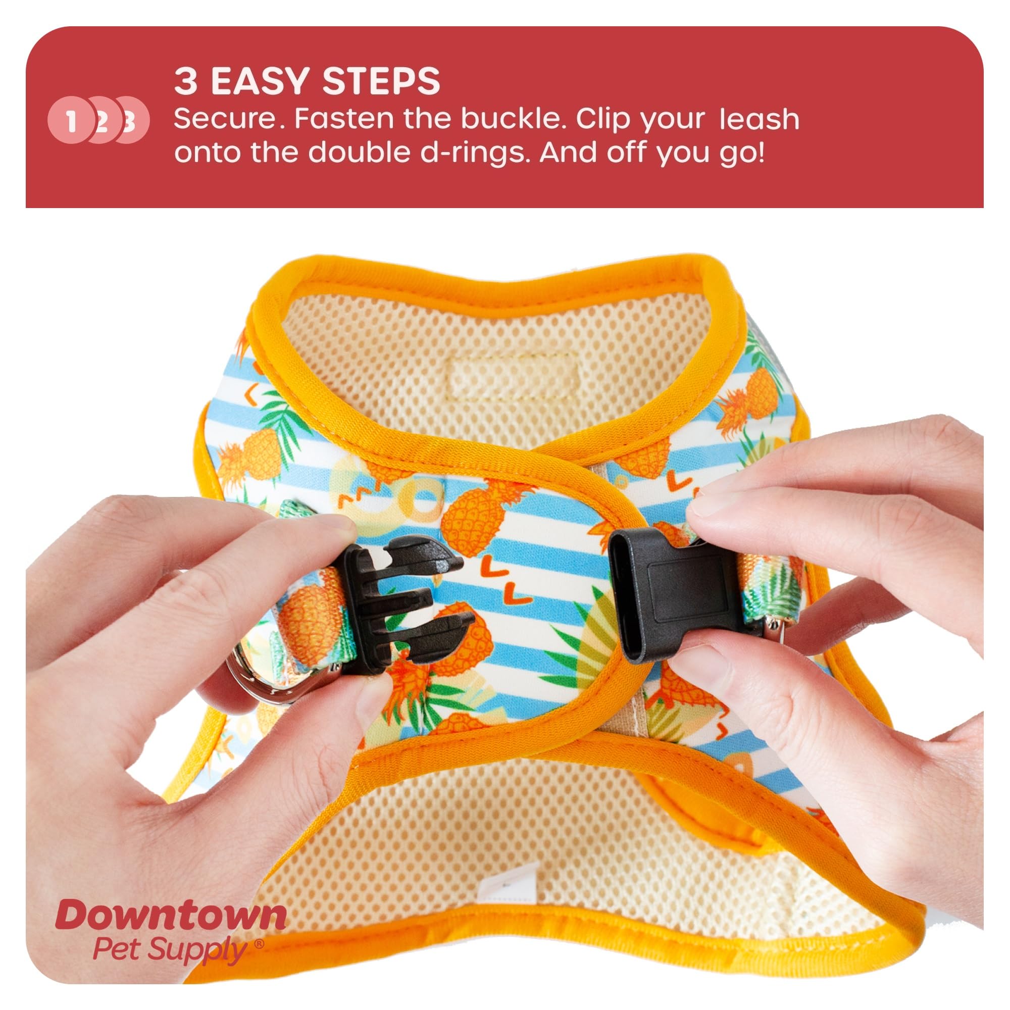 Downtown Pet Supply Step In Dog Harness For Small Dogs No Pull, Large, Pineapple - Adjustable Harness With Padded Mesh Fabric An