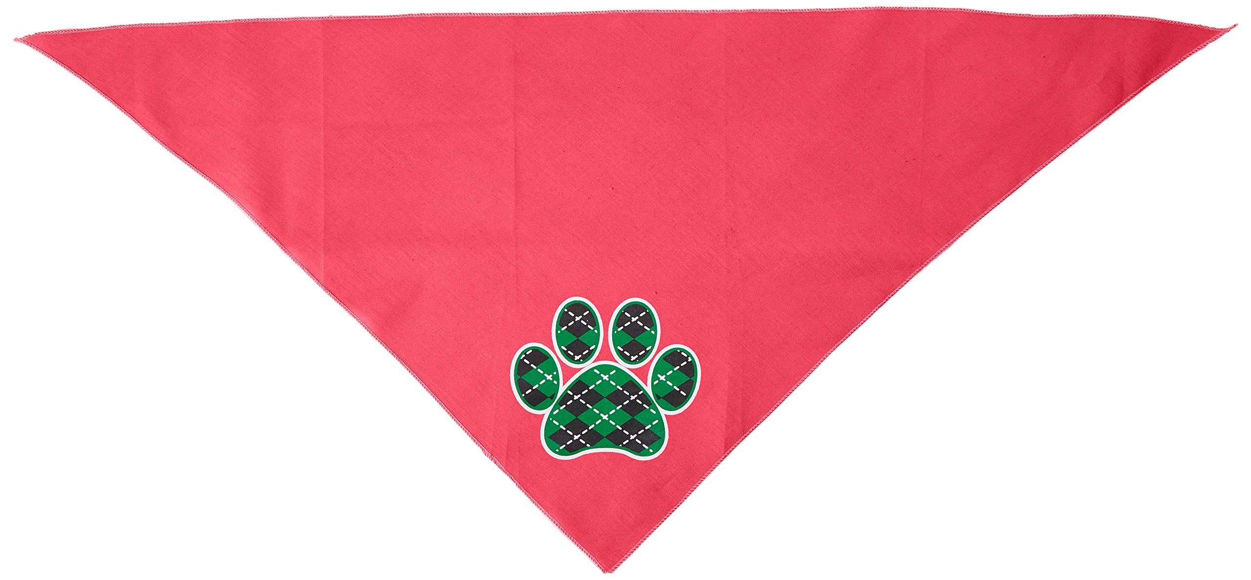 Pet and Dog Bandana Screen Printed, &quot;Green Argyle Paw&quot; Bright Pink Large