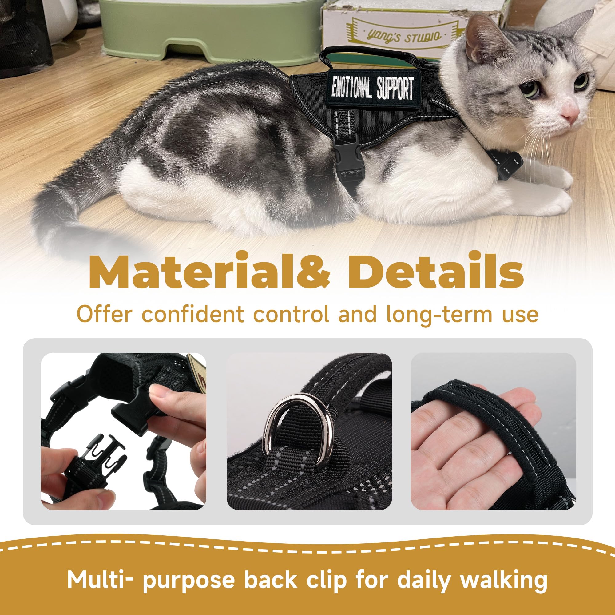 Tactical Cat Harness Adjustable Soft Padded Training Walking Esacpe Cat Vest Harness No-Pull Pet Harness Reflective With Easy Co