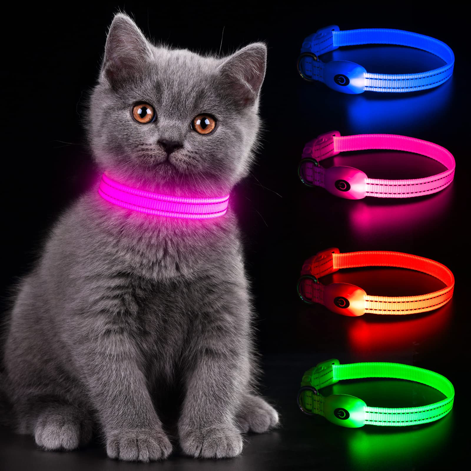 Rechargeable Puppy Led Collar, Yfbrite Led Cat Collar, Lightweight Small Dog Collar Light, Comfortable Light Up Puppy Collars, A