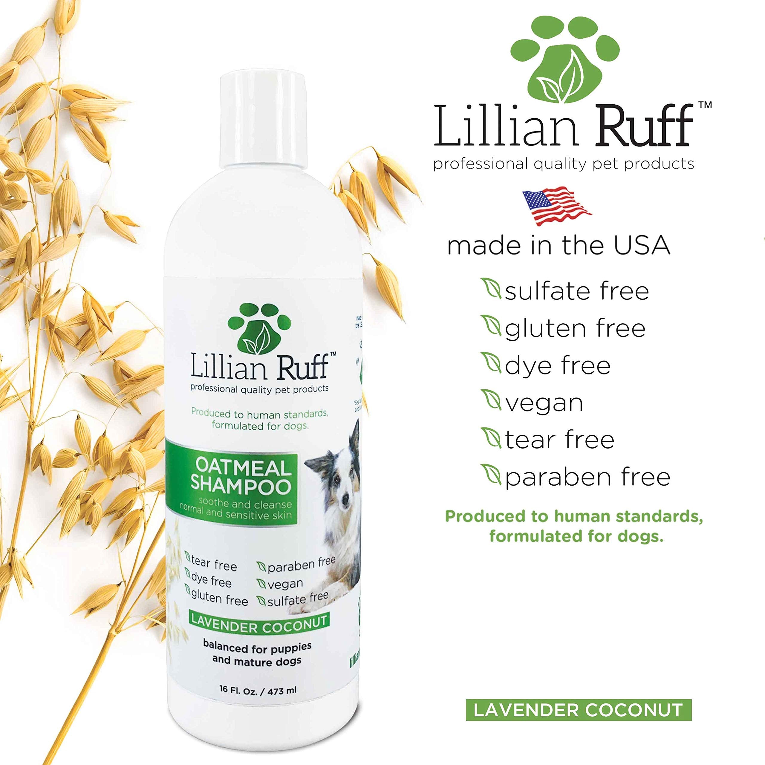 Lillian Ruff Calming Oatmeal Pet Shampoo For Dry Skin & Itch Relief With Aloe & Hydrating Essential Oils - Replenish Moisture & Deodorize - Tearless Dog Shampoo For Normal/Sensitive Skin (16Oz)