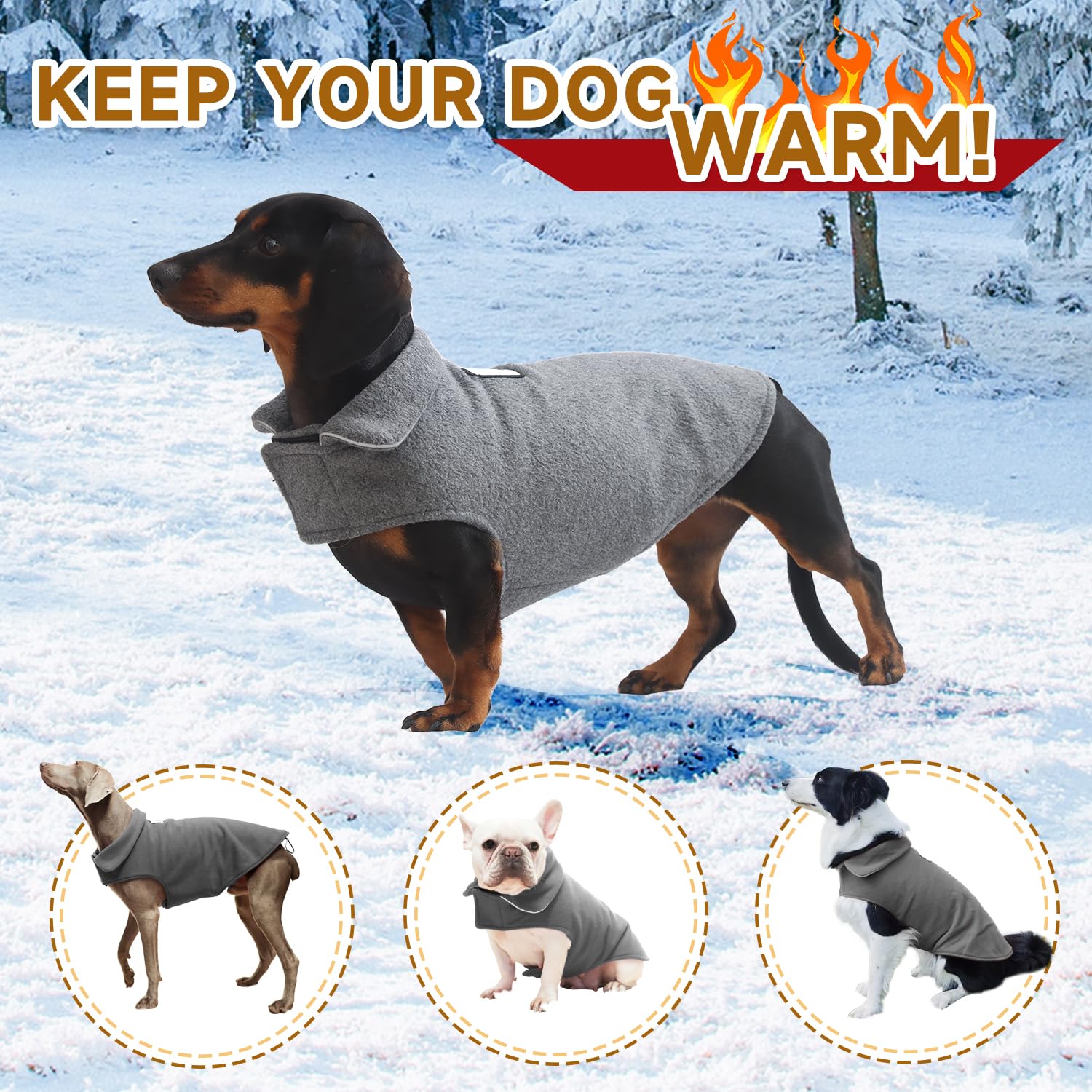 Fleece Dog Coat Pet Jacket Warm For Cold Weather For Extra Large,Large,Medium Small Puppy(Grey,Xl)