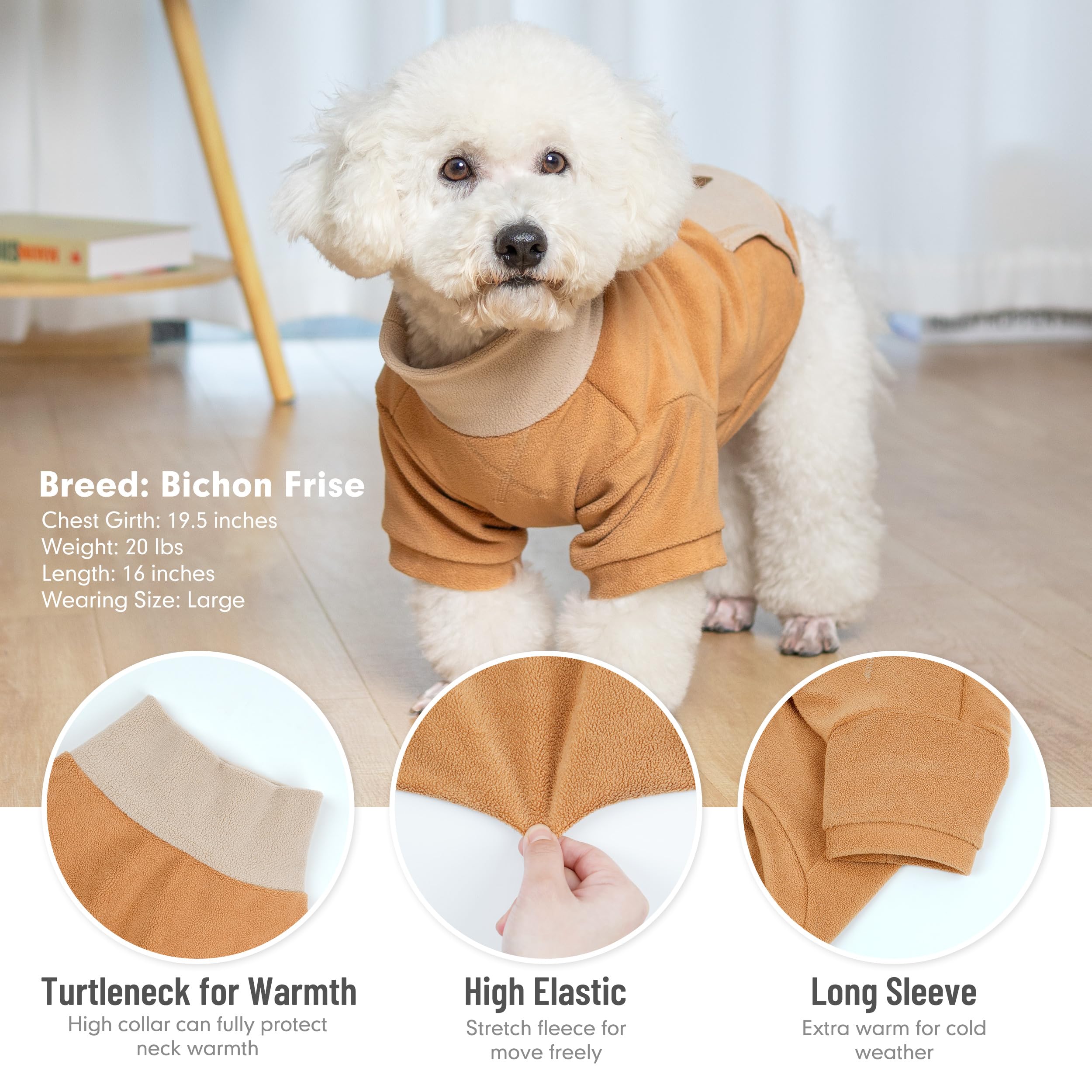 Cyeollo 2 Pack Fleece Dog Sweater, Soft Turtleneck Sweater For Medium Dogs Male Female, Warm Dog Sweatshirt, Stretchy Comfortabl