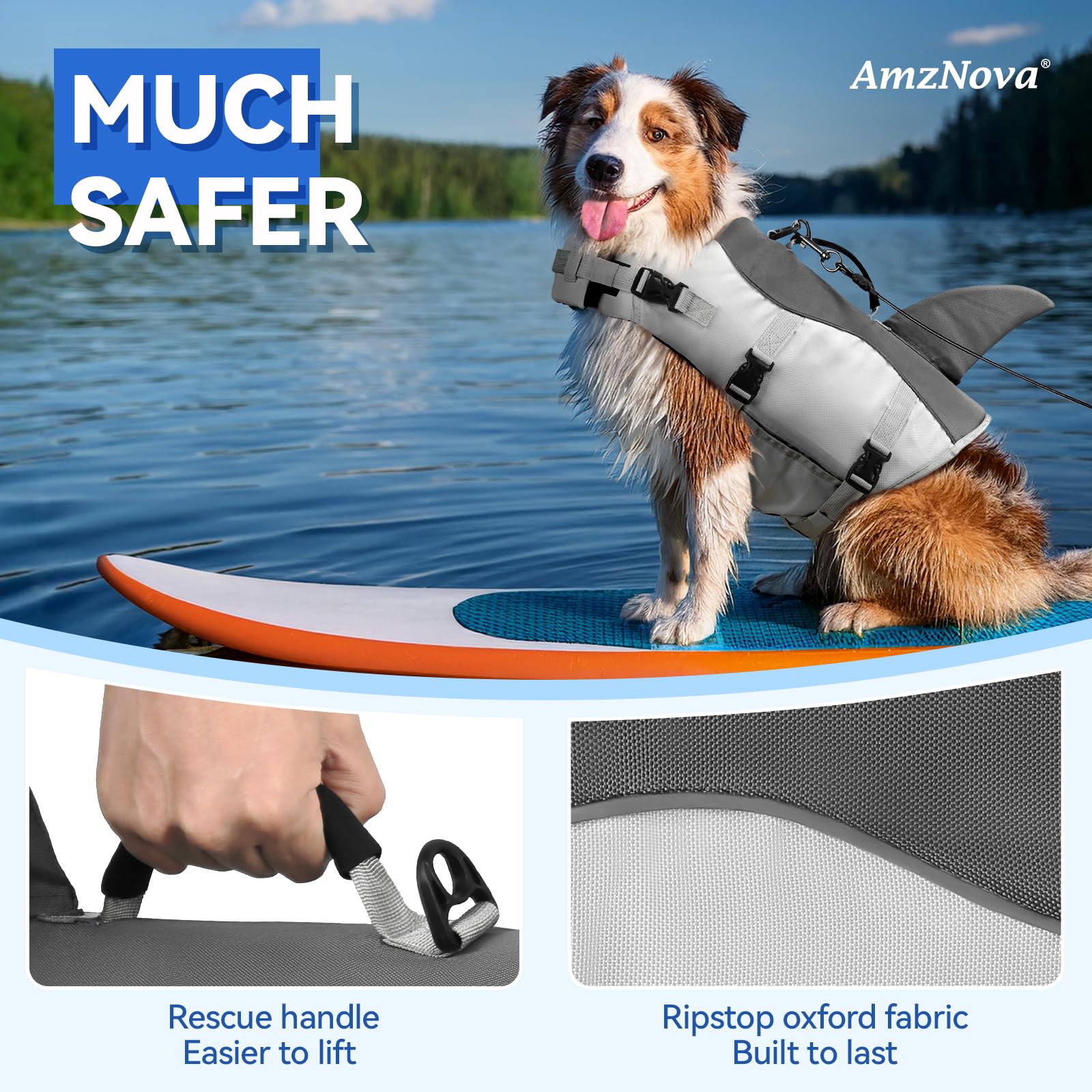Amznova Shark Dog Life Jacket Dog Life Vest For Swimming Puppy Swimming Life Jacket Doggy Float Vest Lifejacket Water Swim For B