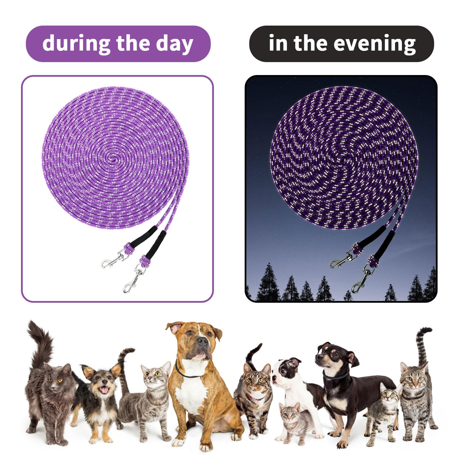 Rypet Reflective Cat Long Leash - 15 Ft Escape Proof Walking Leads Yard Long Leash Durable Safe Personalized Extender Leash Tran