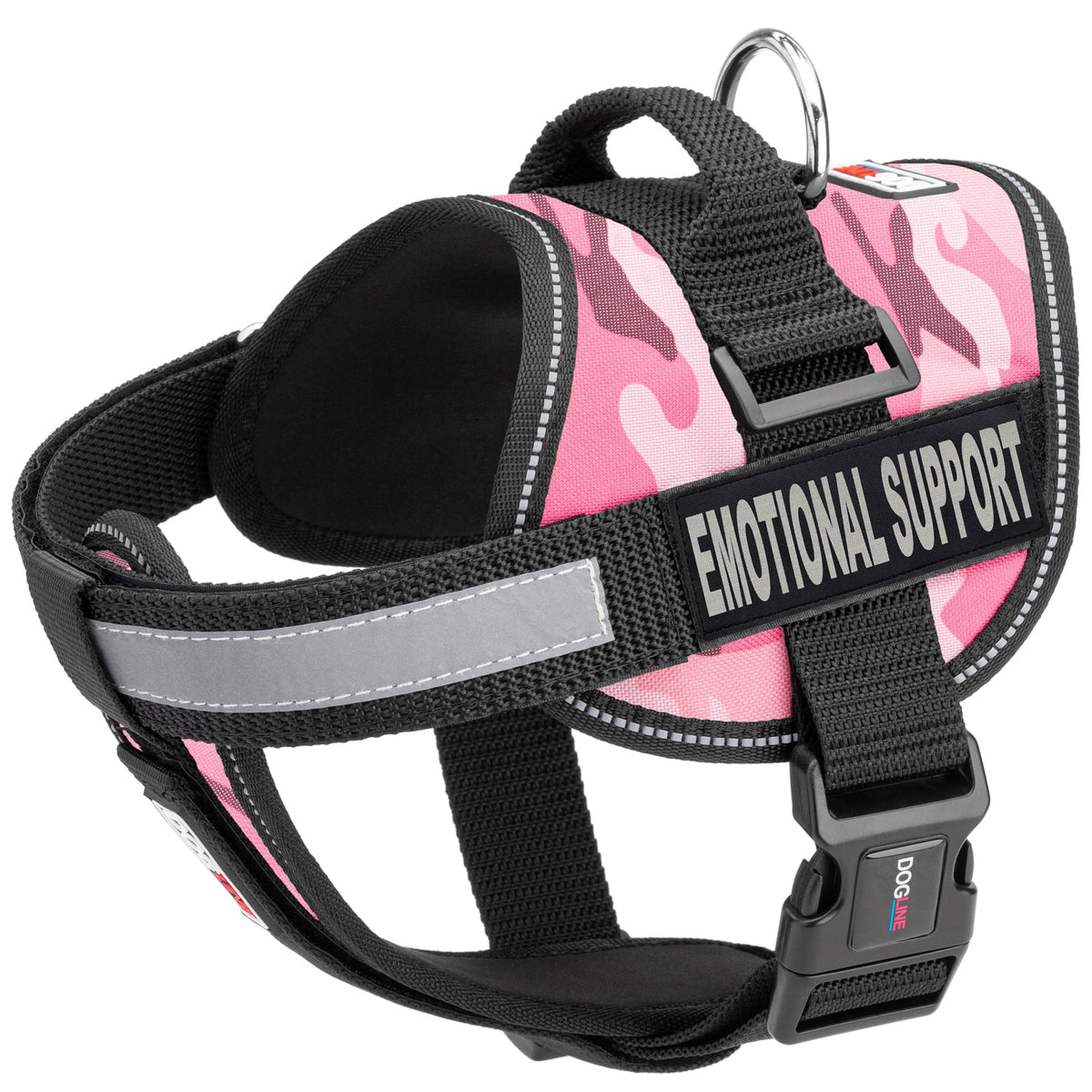 Dogline Unimax Dog Harness Vest With Emotional Support Patches Adjustable Straps Breathable Neoprene For Identification Training Dogs Girth 22 To 30 In Pink Camo