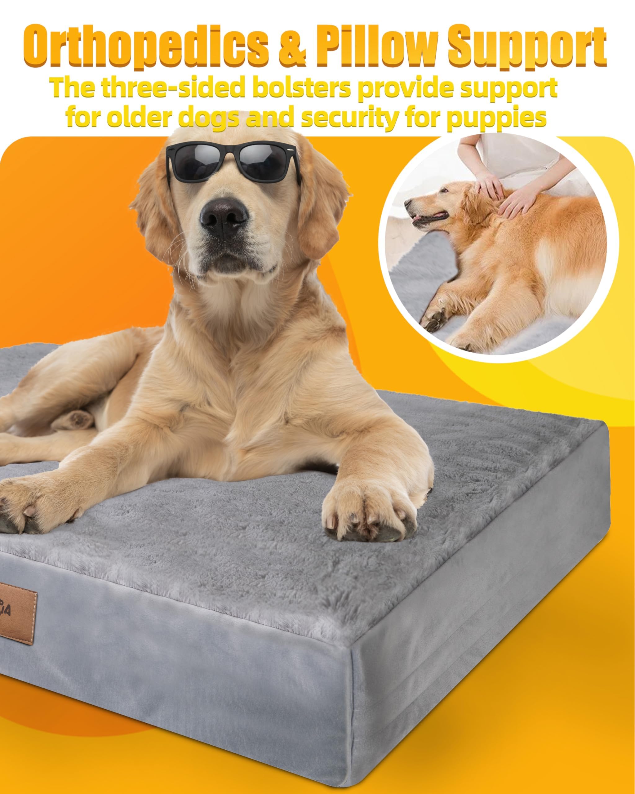 Sytopia Chew Proof Dog Beds For Large Dogs Orthopedic, 42 Inch Indestructible Dog Beds Pet Crate Pad, Washable Removable Cover A