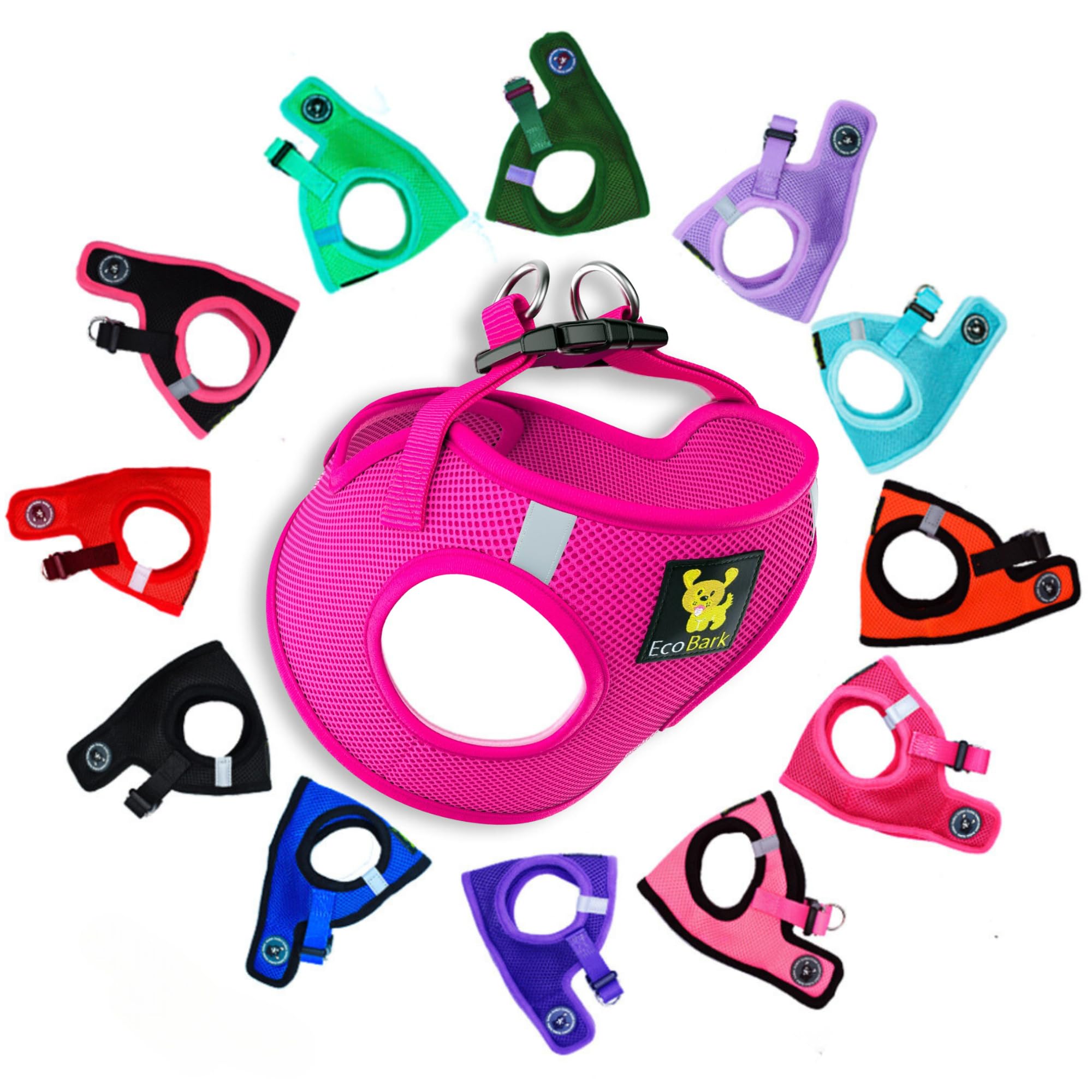 Ecobark Step In Dog Harness - Eco-Friendly Dog Harnesses For For Small & Medium Breed Dogs - Reflective And Adjustable Chest Body Halter Vest -Soft Luxurious Mesh (Pink, Xl)