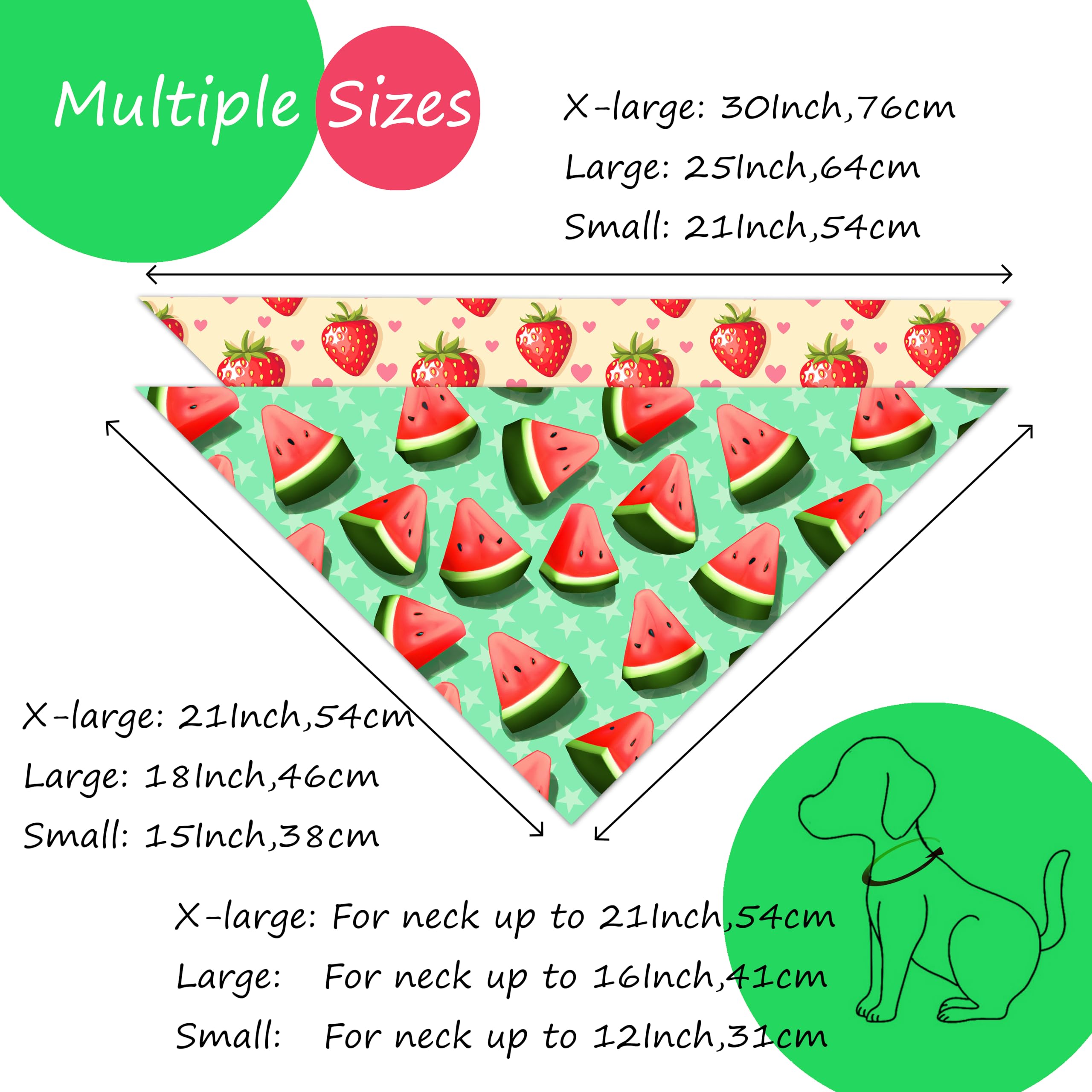 Raisingwell New Summer Fruit Dog Bandanas 2 Pack 4 Pattern Reversible, Holiday Bandana For Boy And Girl, Premium Durable Fabric,