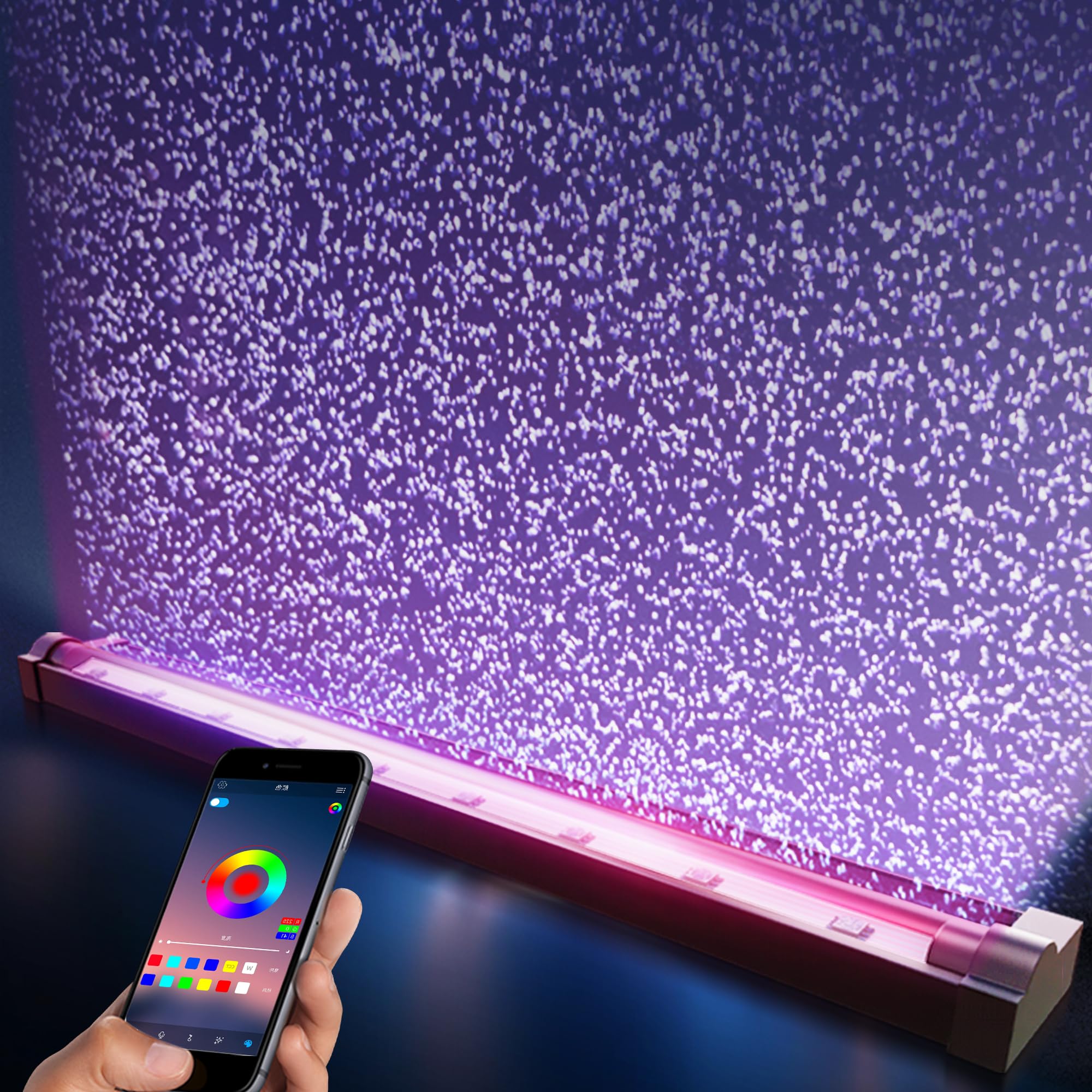 Smart App-Controlled LED Aquarium Light with 16 Million Colors, 12 Dynamic Effects, Fish Tank Light with Nano Air Bubble for Aqu