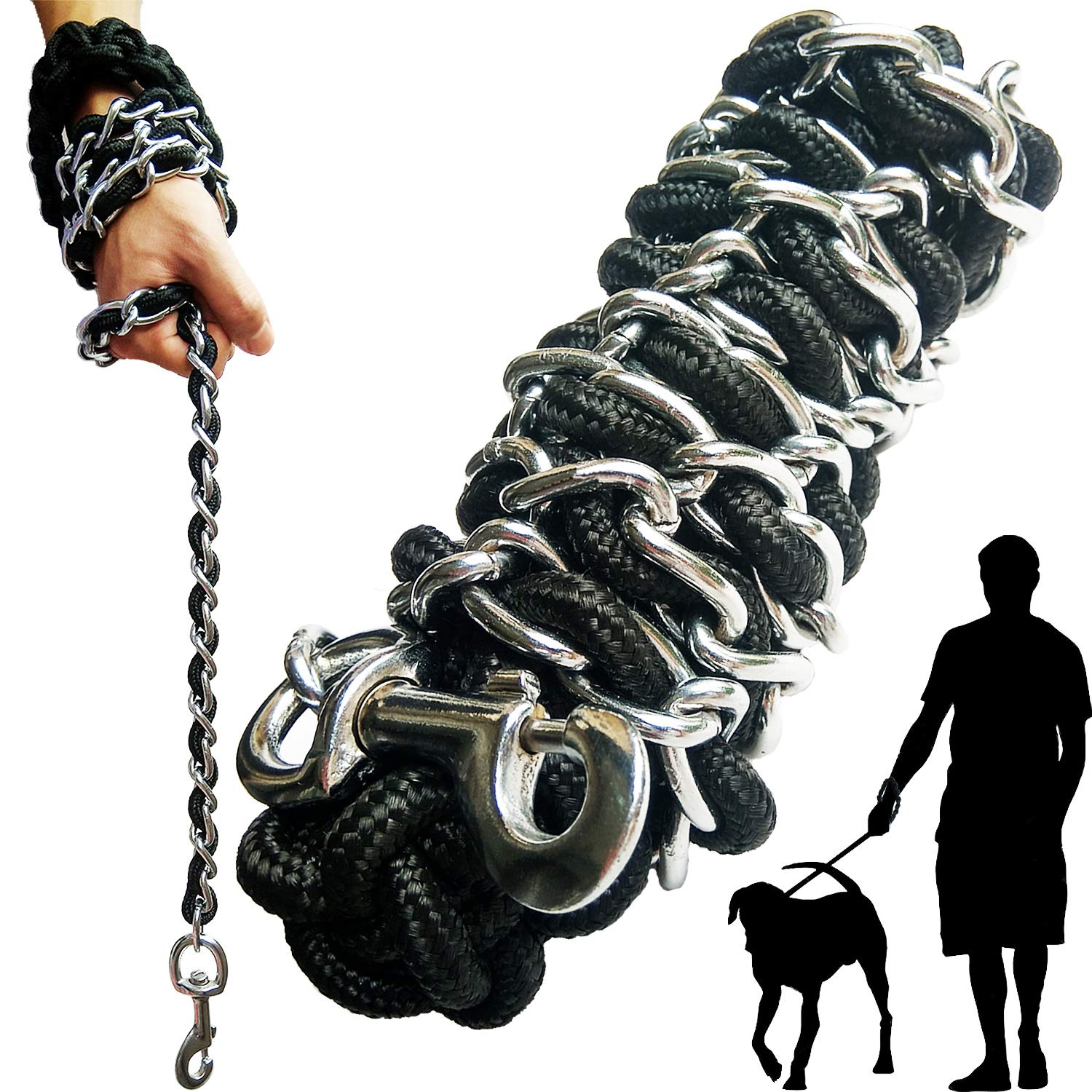 Dog Leash Metal Leashes With Pet Collar Training Walking Leads Heavy Duty Anti Bite Chain Rope With Pet Collar Hook For Medium A