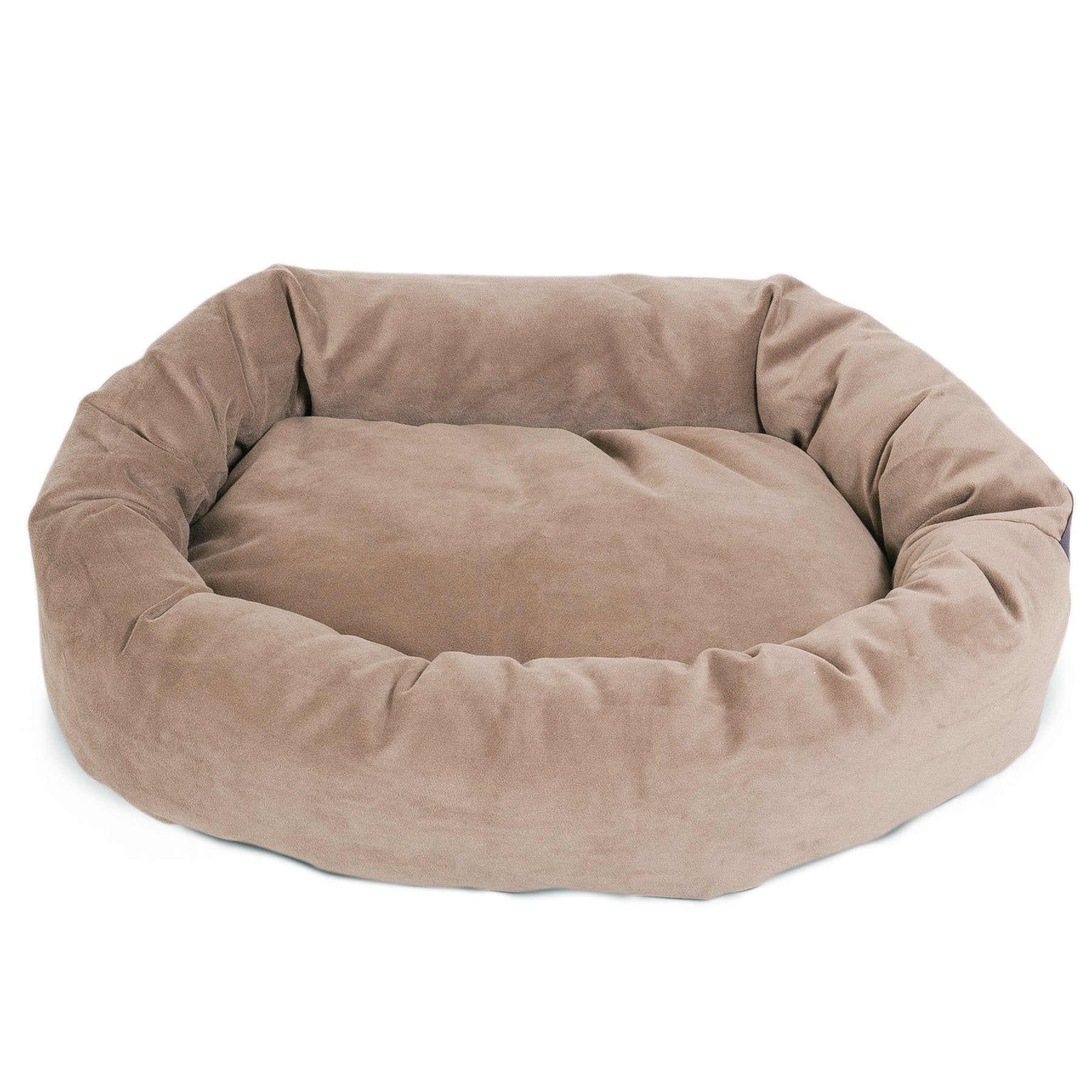 Majestic Pet 40 Inch Suede Calming Dog Bed Washable – Cozy Soft Round Dog Bed With Spine Support For Dogs To Rest Their Head - Fluffy Donut Dog Bed 40X29X9 (Inch) - Round Pet Bed Large – Stone
