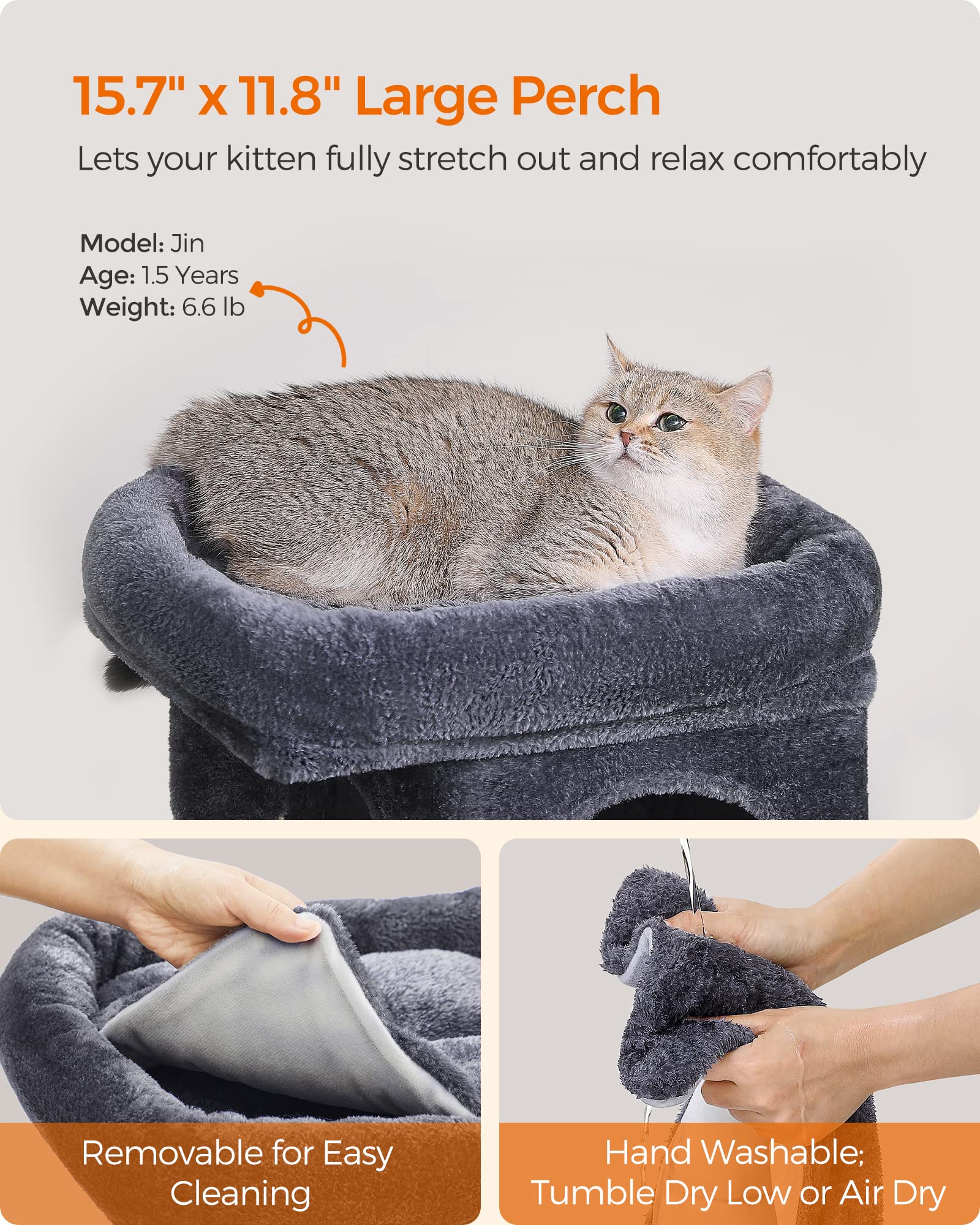Feandrea Cat Tree, 26.4-Inch Cat Tower, S, Cat Condo For Kittens Up To 7 Lb, Large Cat Perch, 2 Cat Caves, Scratching Post, Smok