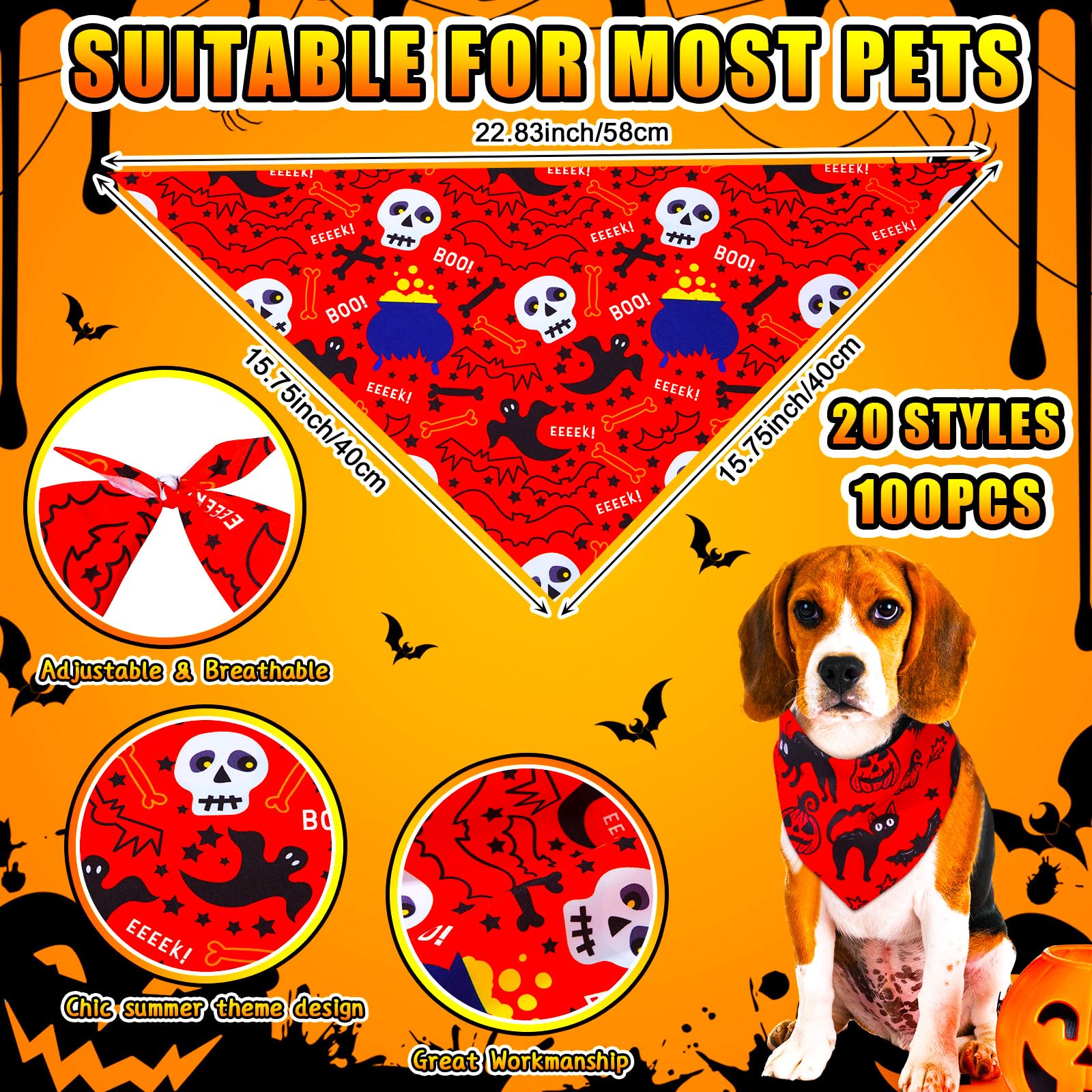 Locmeo 100 Pcs Christmas Dog Bandanas Bulk Xmas Dog Bandanas Adjustable Santa Claus Gingerbread Man Deer Pattern Pet Bibs Triang