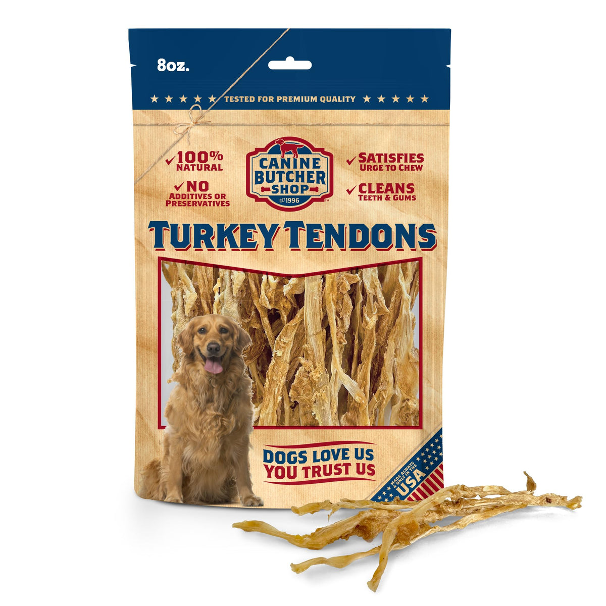 Canine Butcher Shop Turkey Tendons For Dogs Made And Raised In Usa, All-Natural Chews For Small And Large Breeds, Single-Ingredi