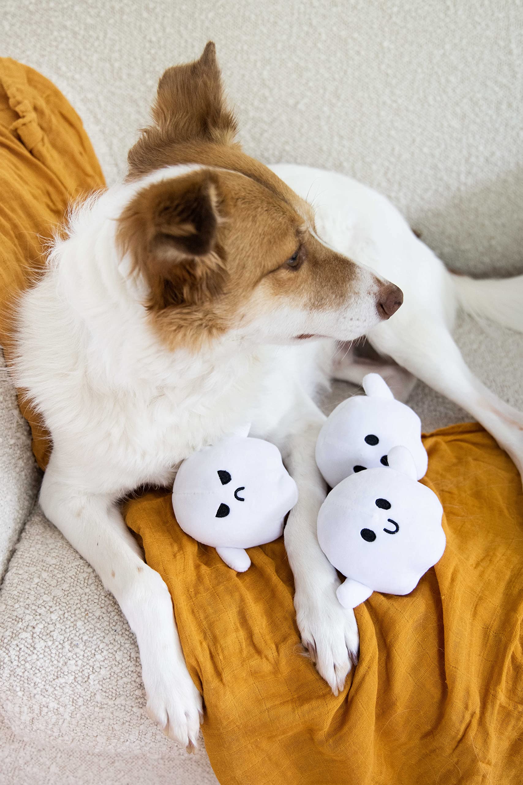 Pearhead Plush Squeaky Ghost Dog Toys, Halloween Stuffed Pet Toy, Dog Owner Must Have Accessories, Spooky Ghosts Fall Dog Toys, Set Of 3