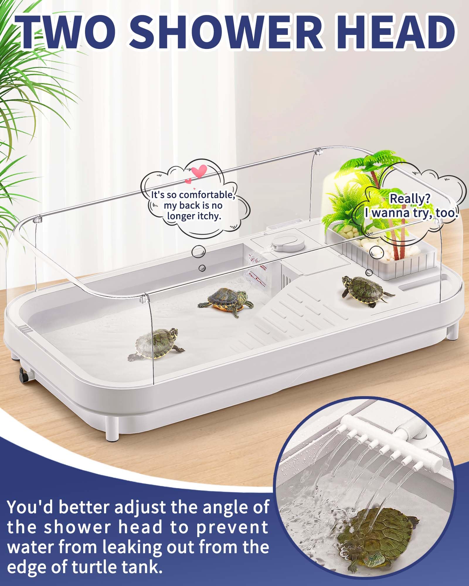 Moonorange Large Turtle Tank With Water Pump, Acrylic Turtle Tank Starter Kit With Heightened And Curved Fences, Multi-Function