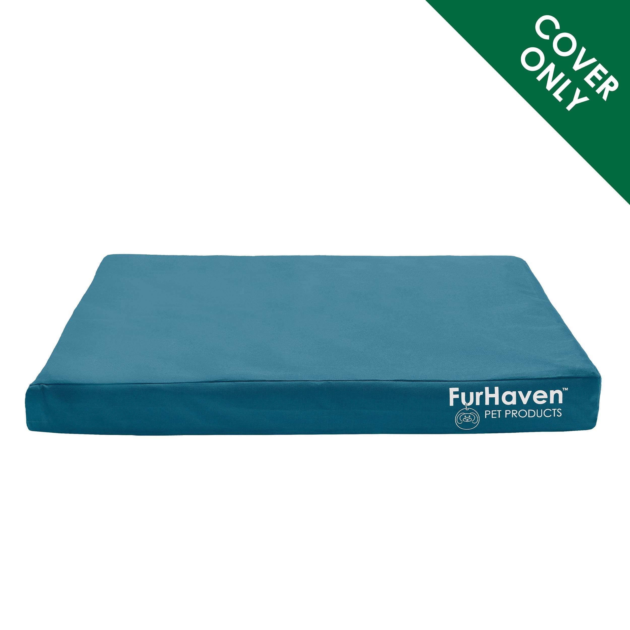 Furhaven Replacement Dog Bed Cover Water-Resistant Indoor/Outdoor Logo Print Oxford Polycanvas Mattress, Washable - Deep Lagoon,