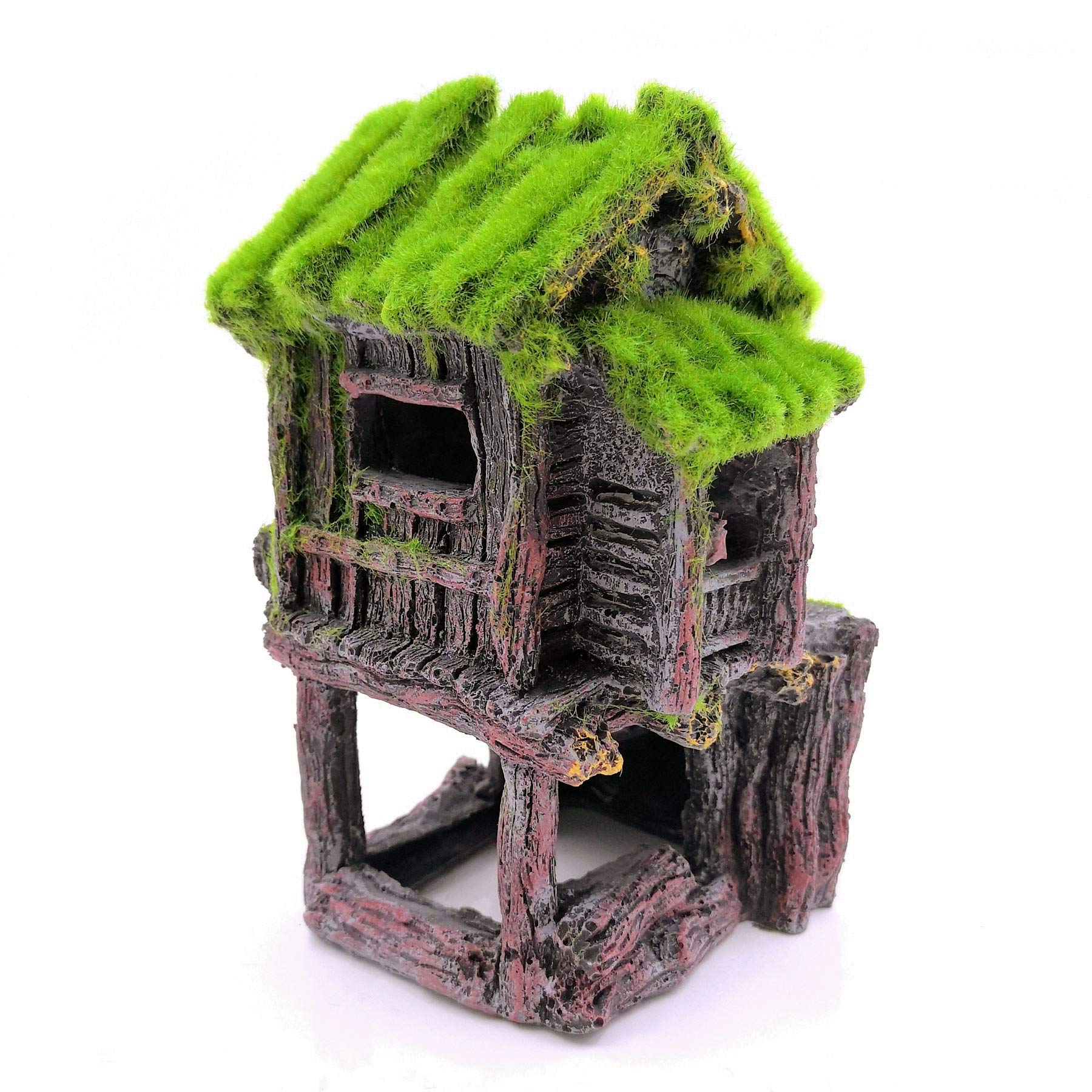 M2Cbridge Aquarium Decorations Fish Hideout House Betta Cave With Green Lifelike Moss (Style 4)