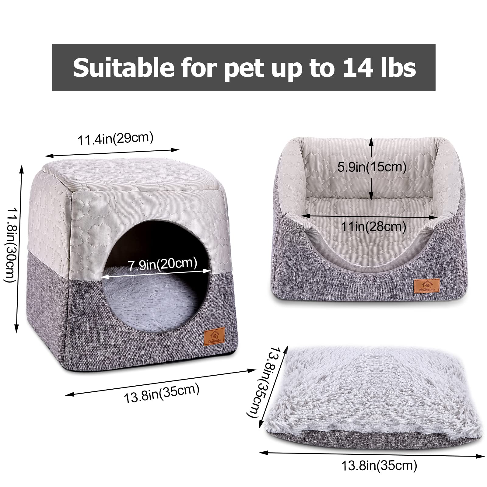 Ownpets Cat Bed For Indoor Cats, 3-In-1 Foldable Cat Cave Bed Cat Houses With Removable Washable Cushion Soft And Self Warming C